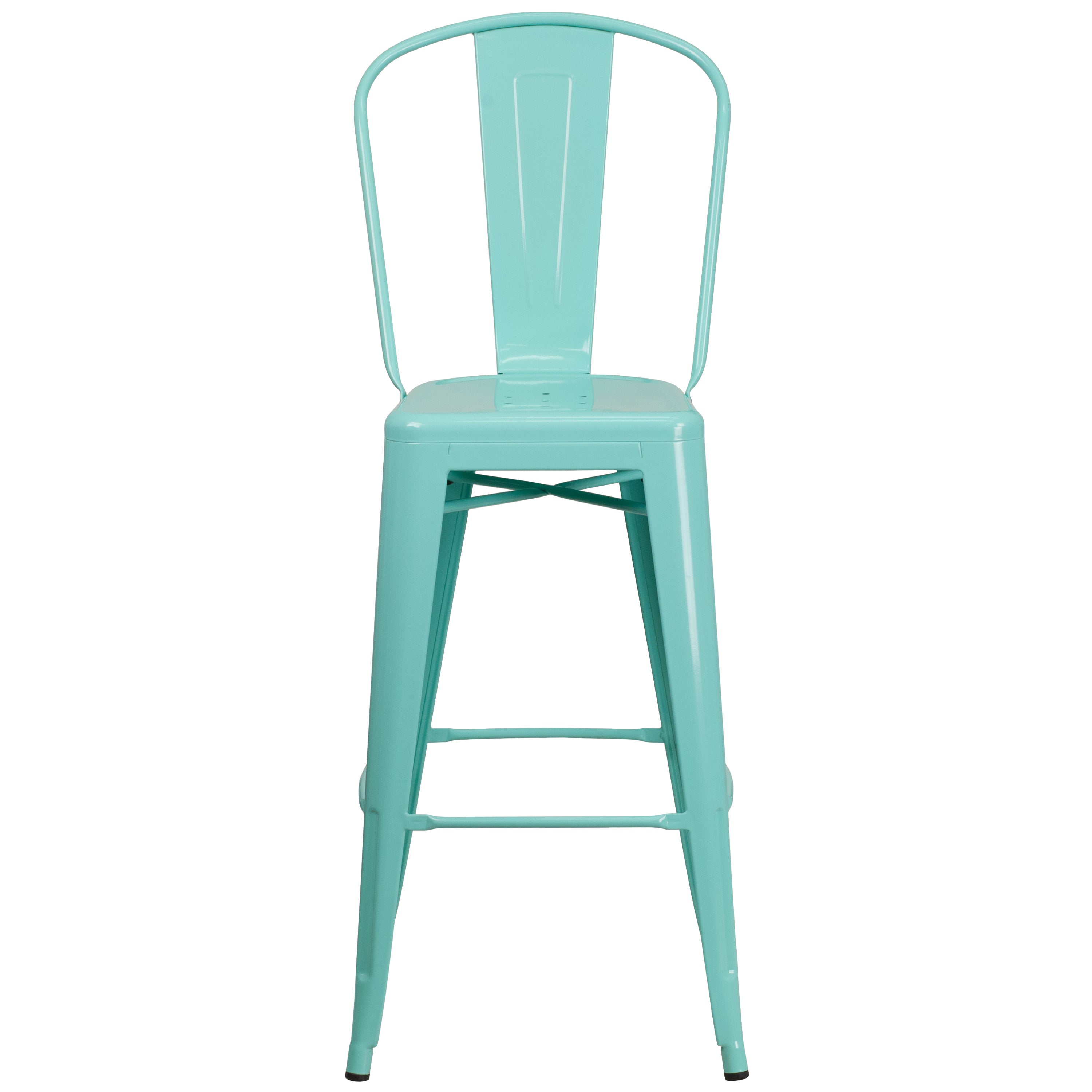 Cindy Commercial Grade 30" High Mint Green Metal Indoor-Outdoor Barstool with Back