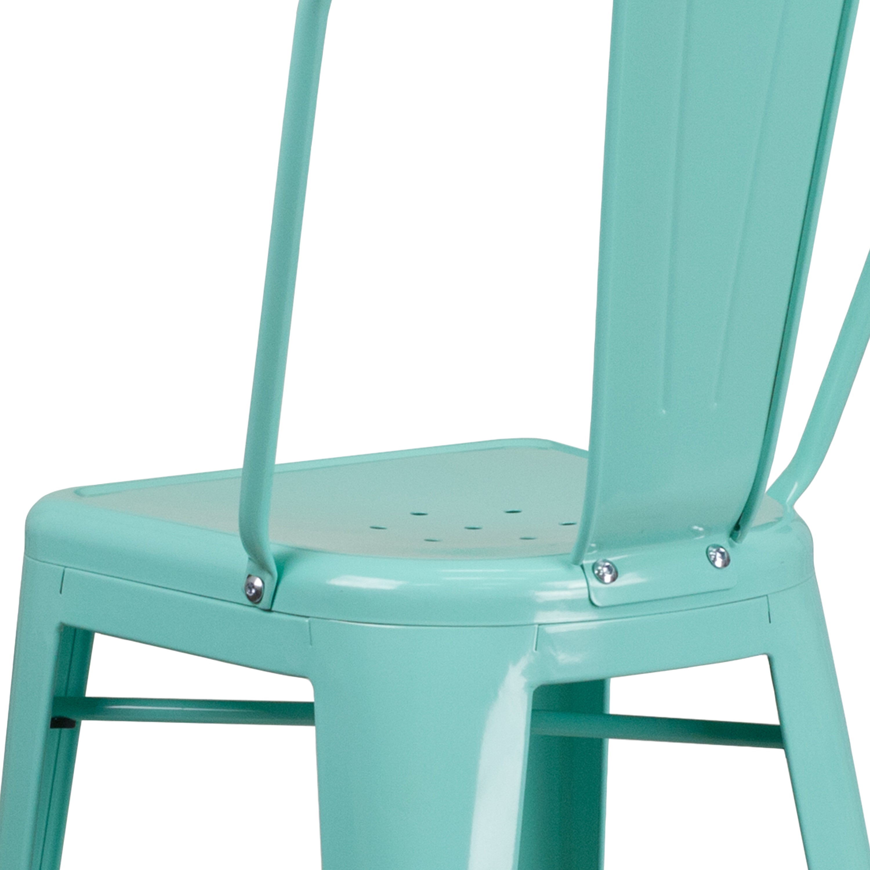 Cindy Commercial Grade 30" High Mint Green Metal Indoor-Outdoor Barstool with Back