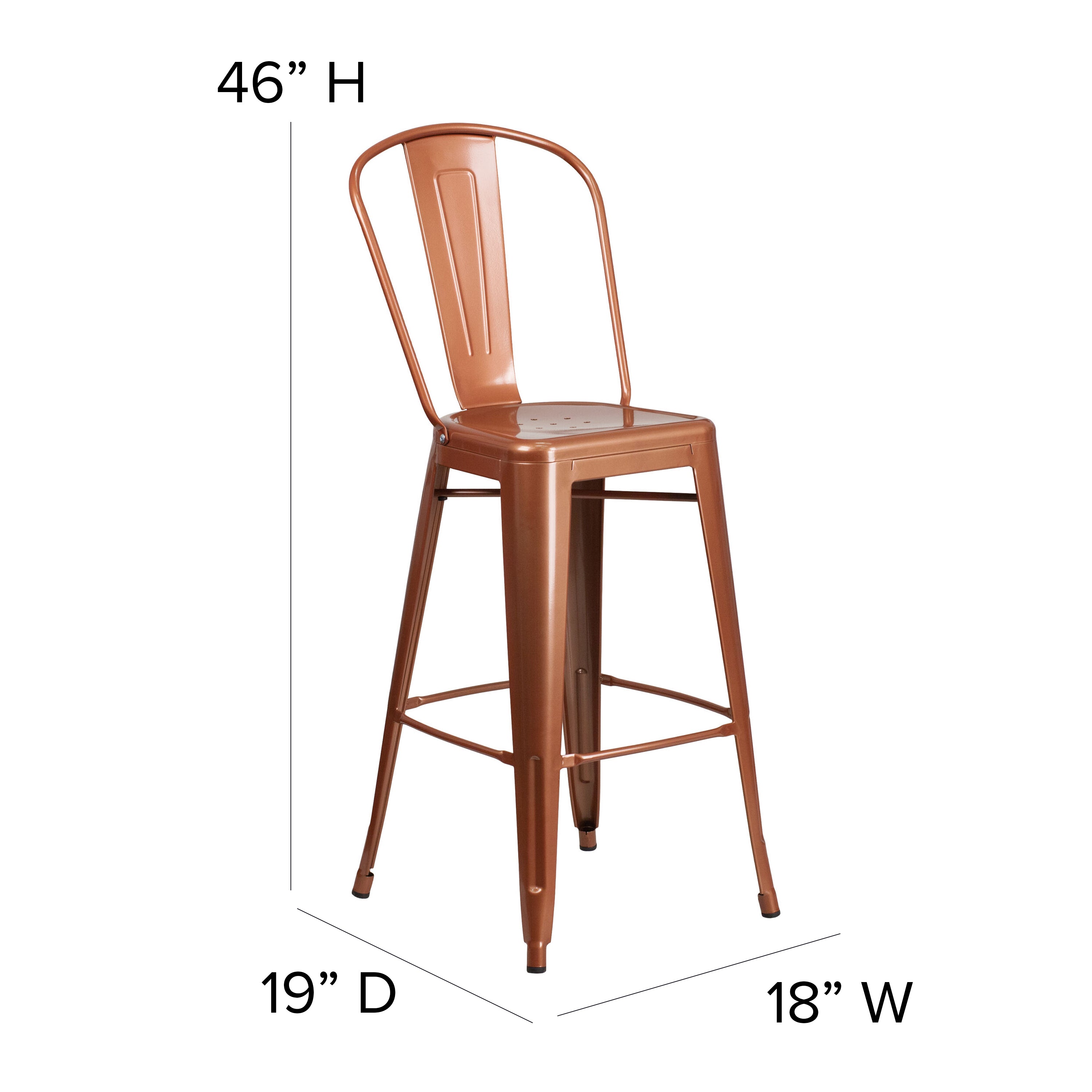 Cindy Commercial Grade 30" High Copper Metal Indoor-Outdoor Barstool with Back