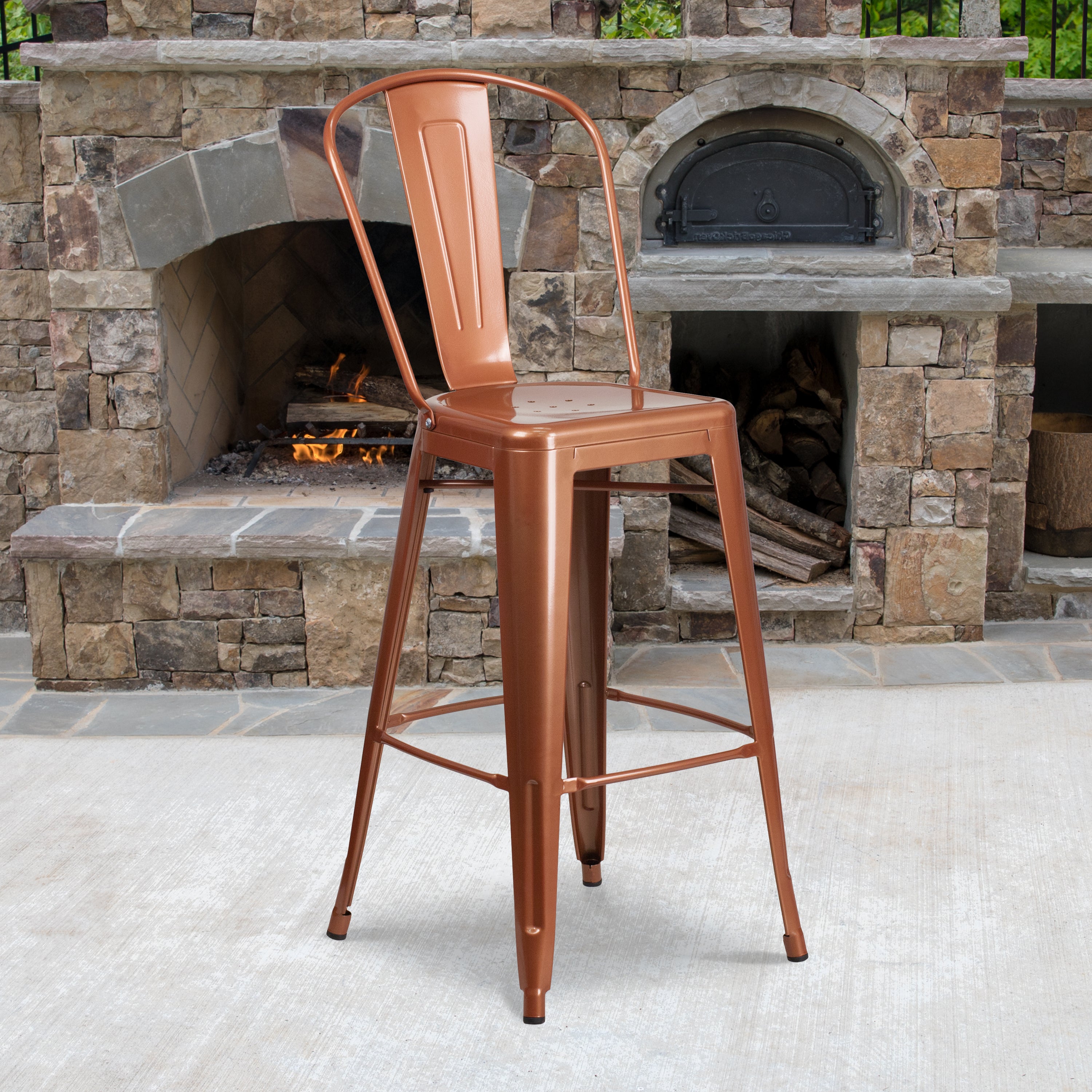 Cindy Commercial Grade 30" High Copper Metal Indoor-Outdoor Barstool with Back