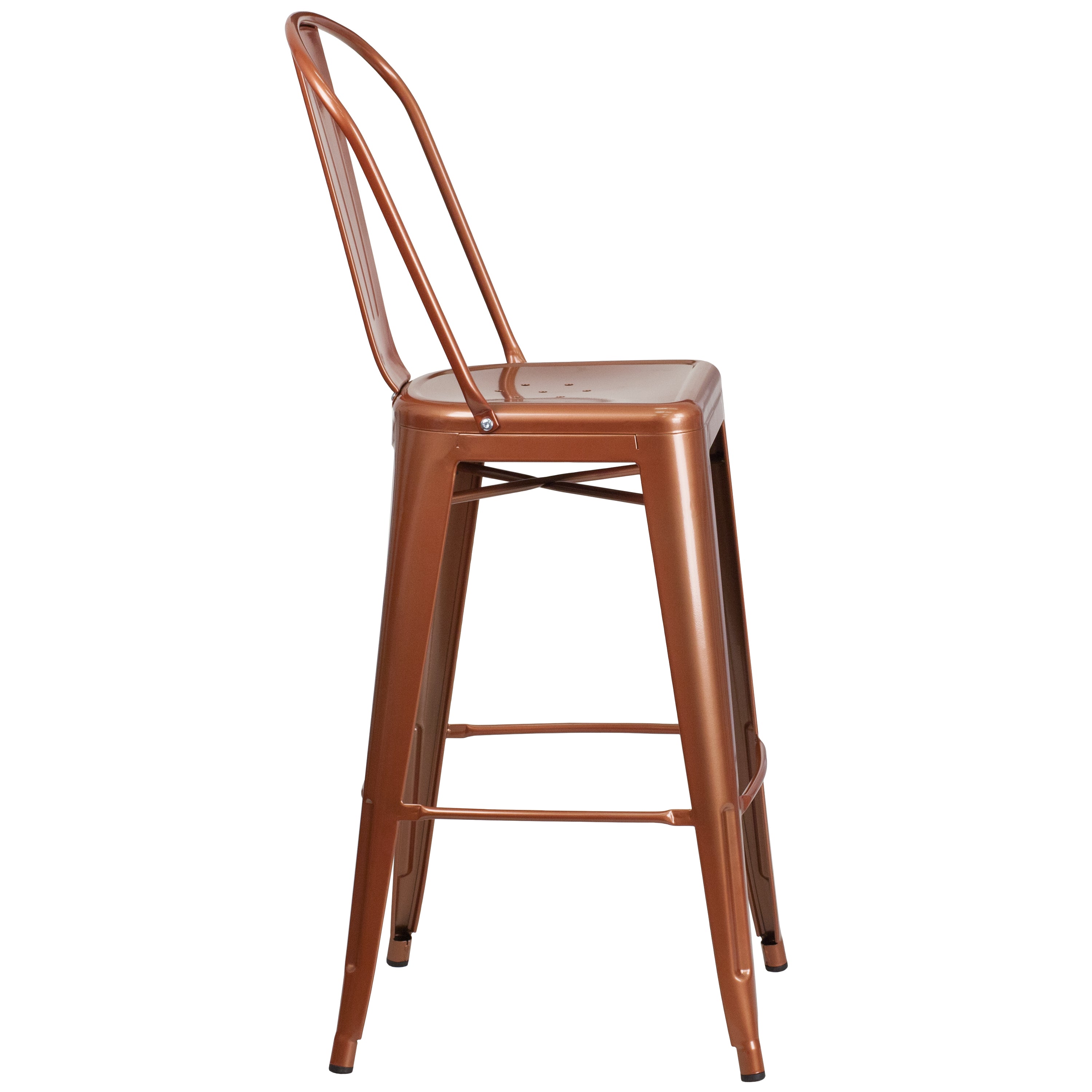 Cindy Commercial Grade 30" High Copper Metal Indoor-Outdoor Barstool with Back