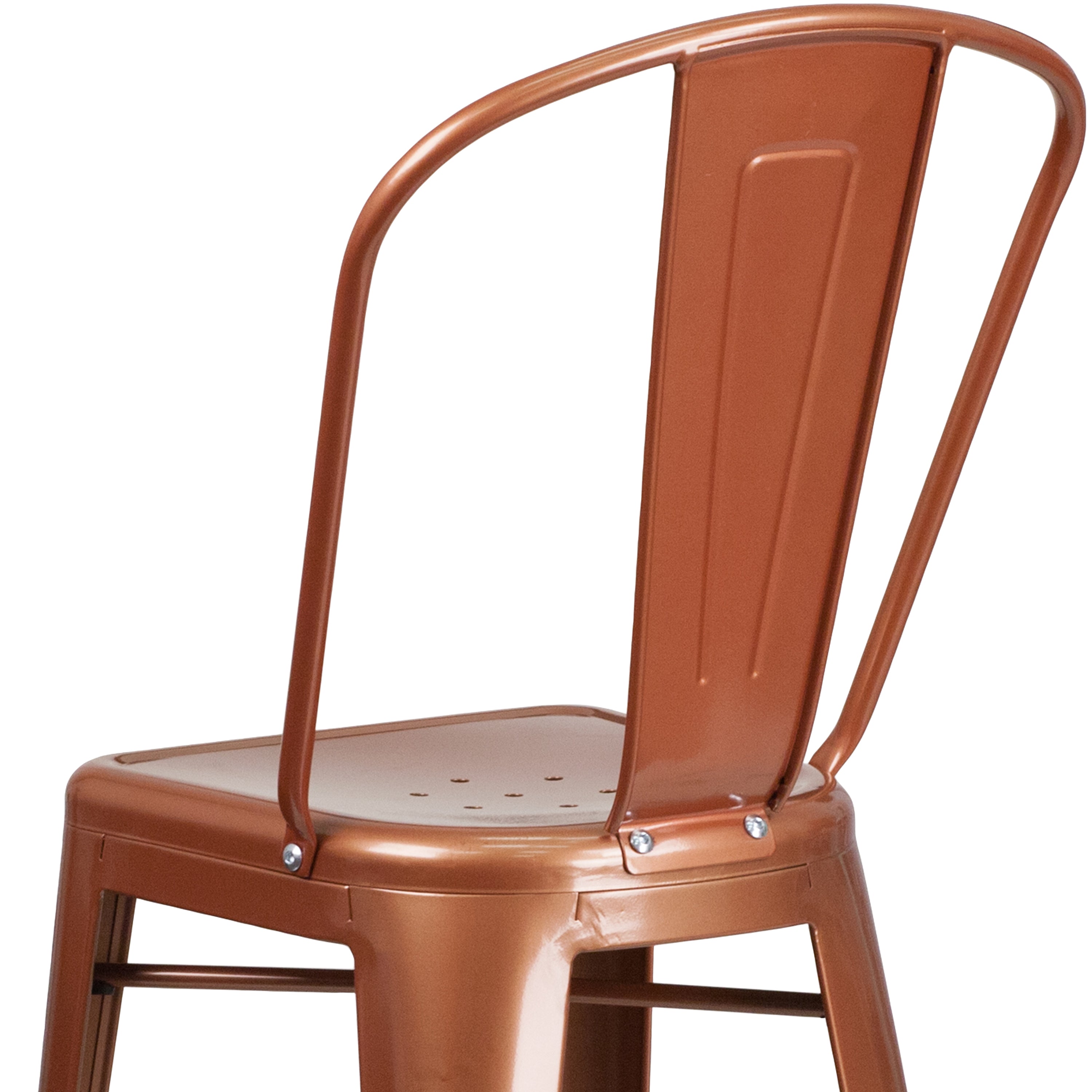 Cindy Commercial Grade 30" High Copper Metal Indoor-Outdoor Barstool with Back