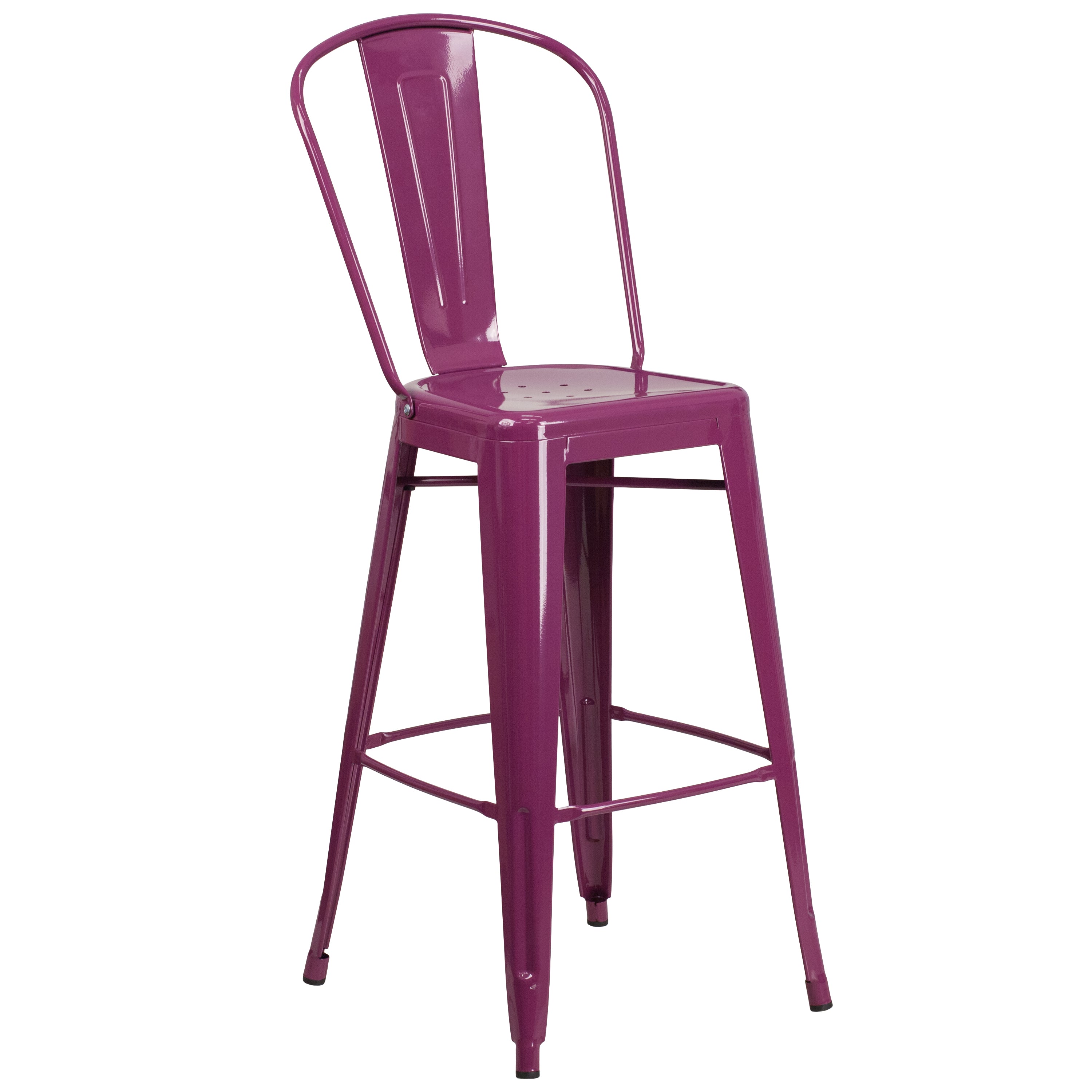 Cindy Commercial Grade 30" High Purple Metal Indoor-Outdoor Barstool with Back