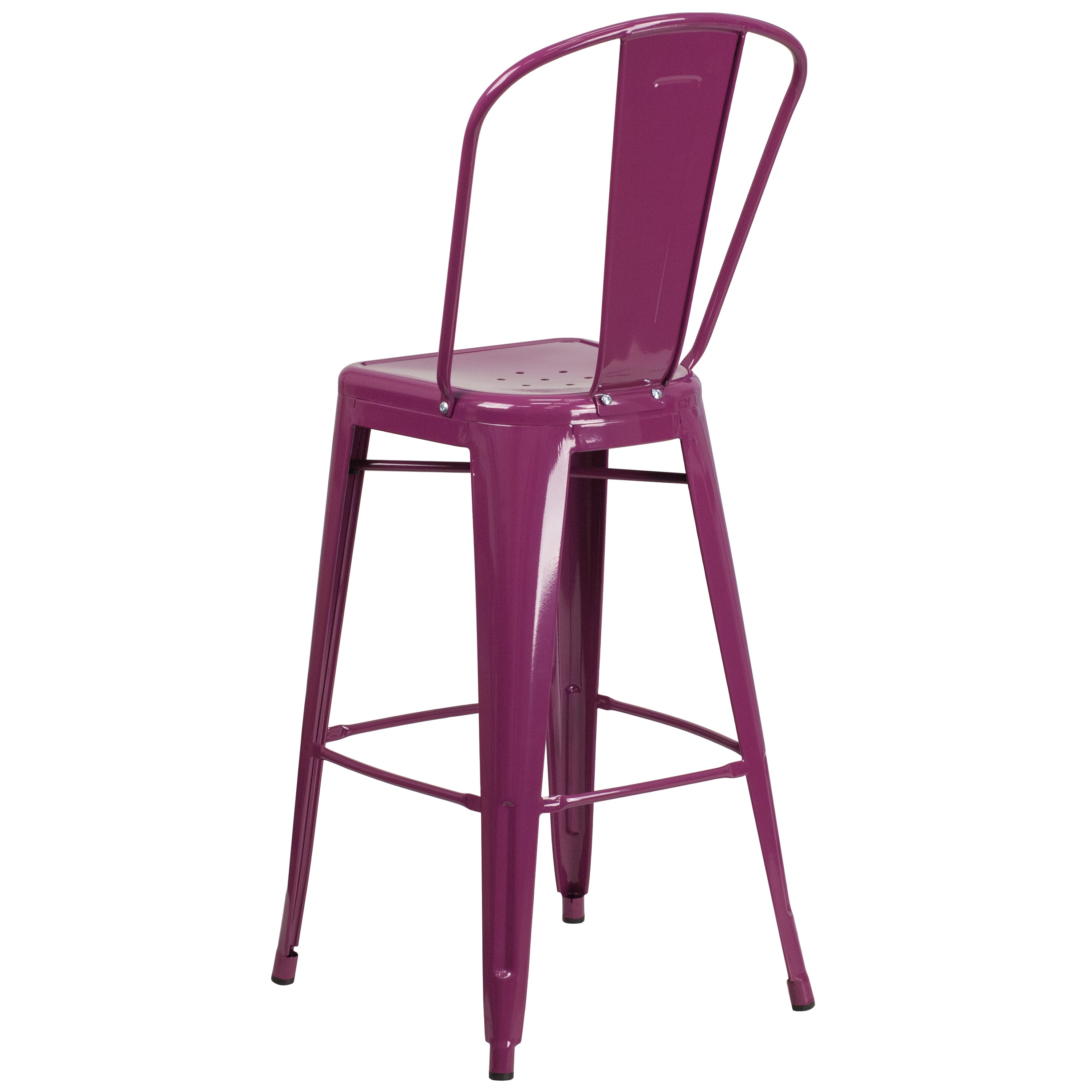 Cindy Commercial Grade 30" High Purple Metal Indoor-Outdoor Barstool with Back