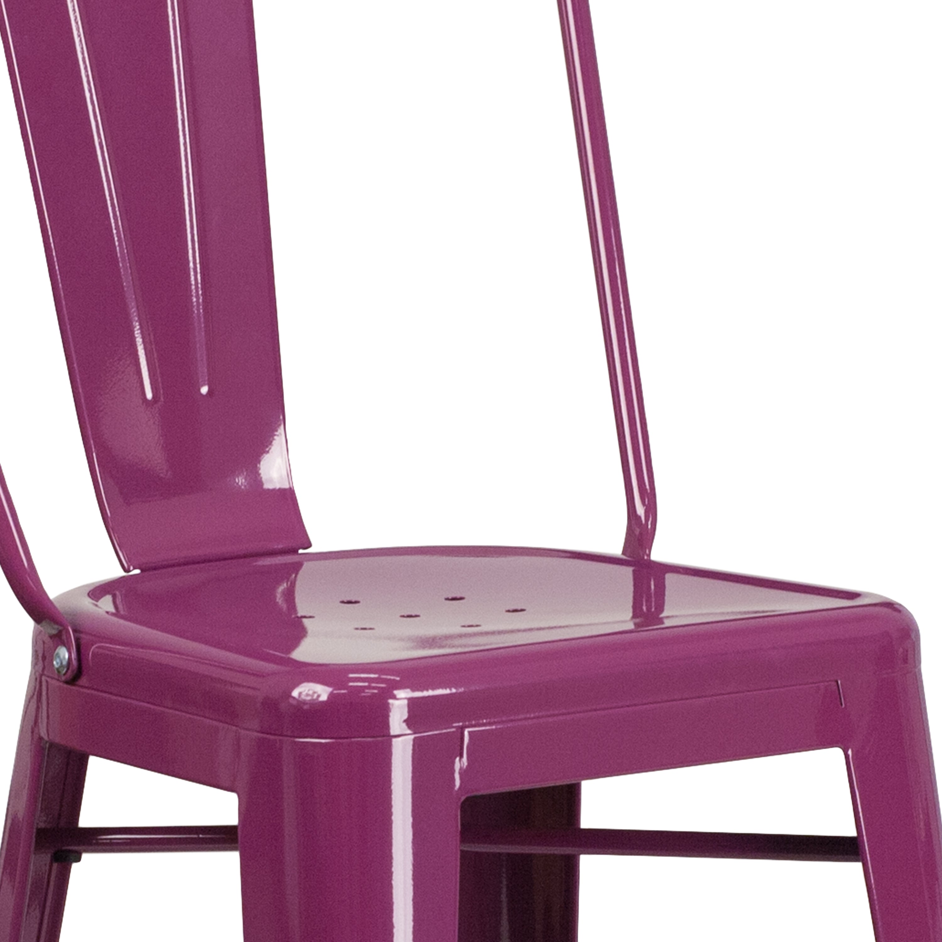 Cindy Commercial Grade 30" High Purple Metal Indoor-Outdoor Barstool with Back