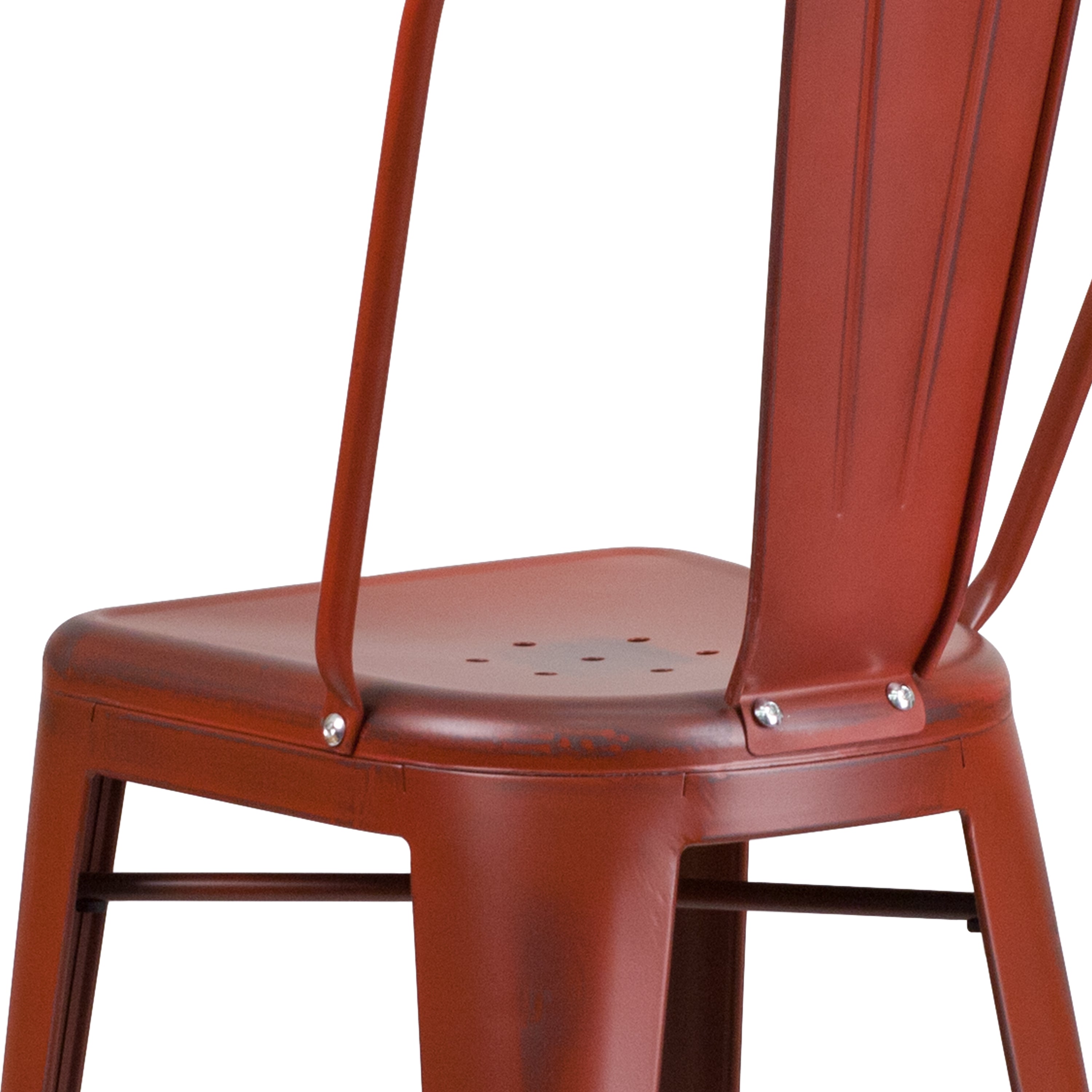 Cindy Commercial Grade 30" High Distressed Kelly Red Metal Indoor-Outdoor Barstool with Back
