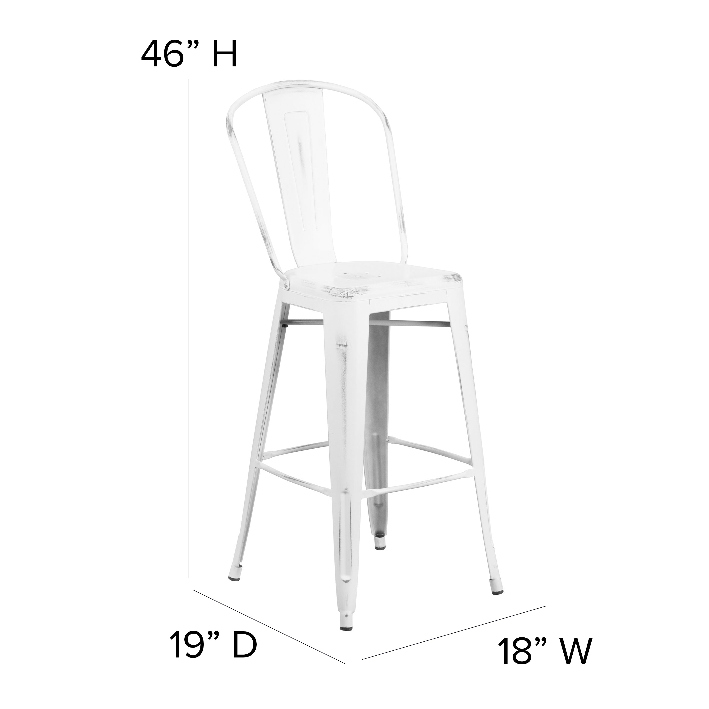 Carly Commercial Grade 30" High White Metal Indoor-Outdoor Barstool with Back with Gray Poly Resin Wood Seat