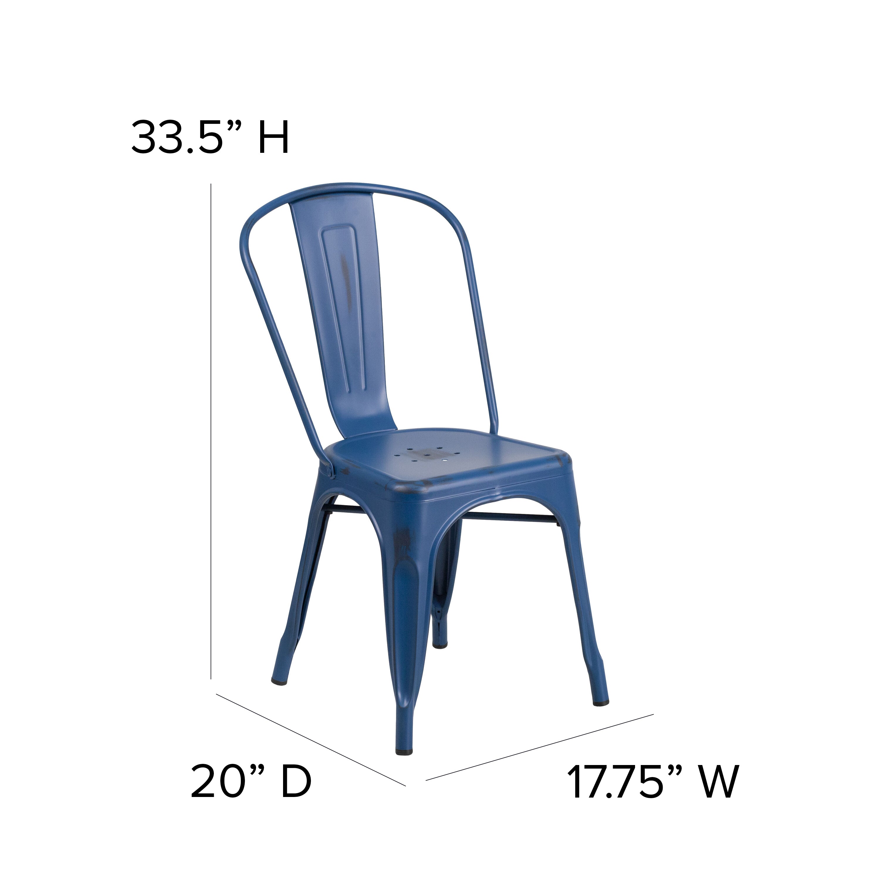 Tenley Commercial Grade Distressed Antique Blue Metal Indoor-Outdoor Stackable Chair