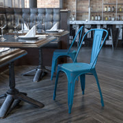 Tenley Commercial Grade Distressed Antique Blue Metal Indoor-Outdoor Stackable Chair