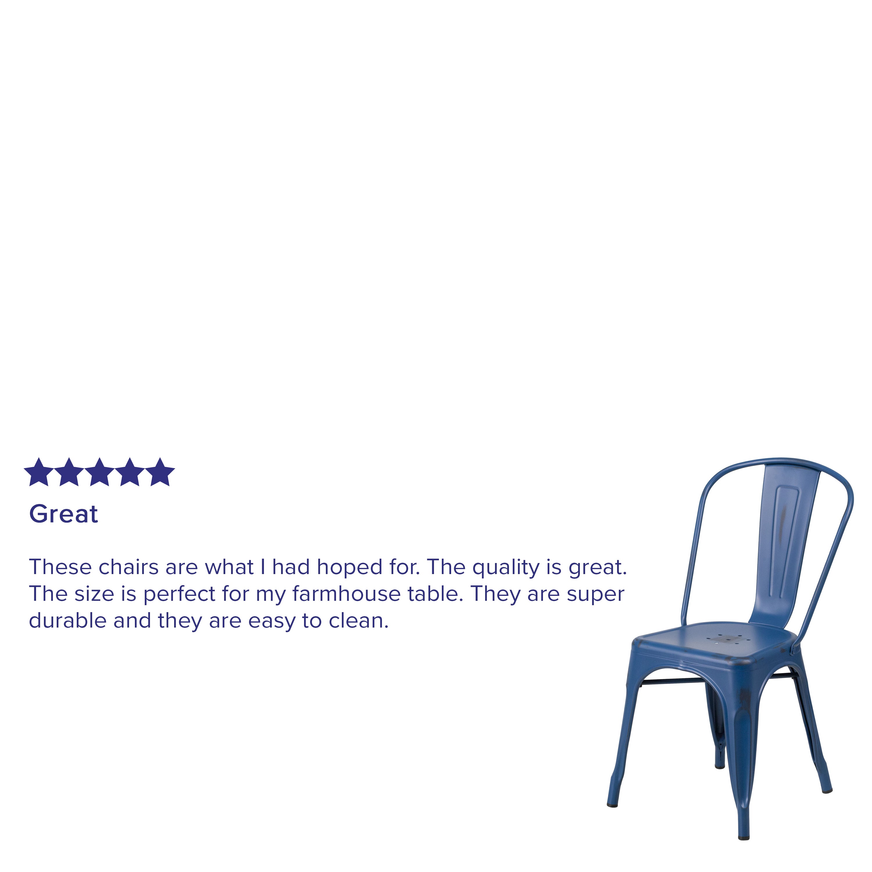 Tenley Commercial Grade Distressed Antique Blue Metal Indoor-Outdoor Stackable Chair