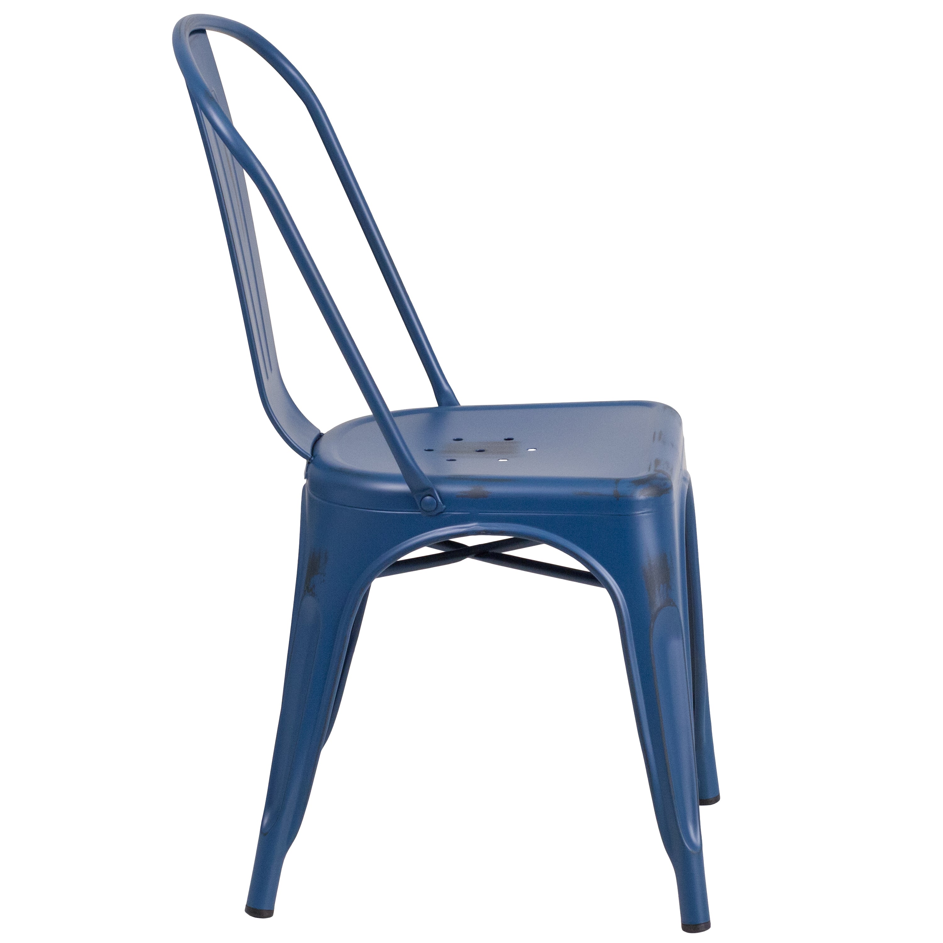 Tenley Commercial Grade Distressed Antique Blue Metal Indoor-Outdoor Stackable Chair