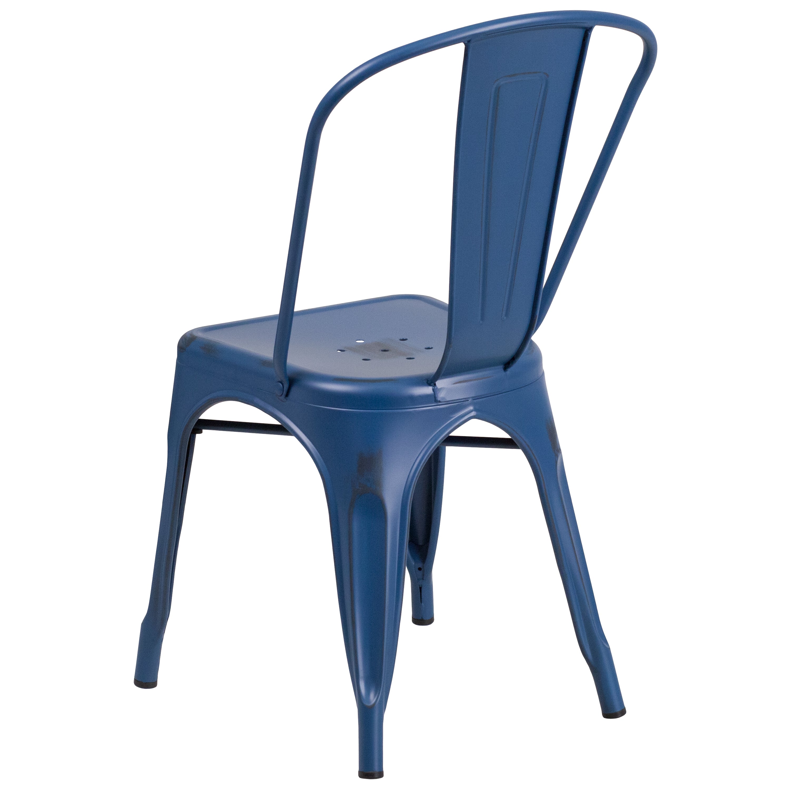 Tenley Commercial Grade Distressed Antique Blue Metal Indoor-Outdoor Stackable Chair