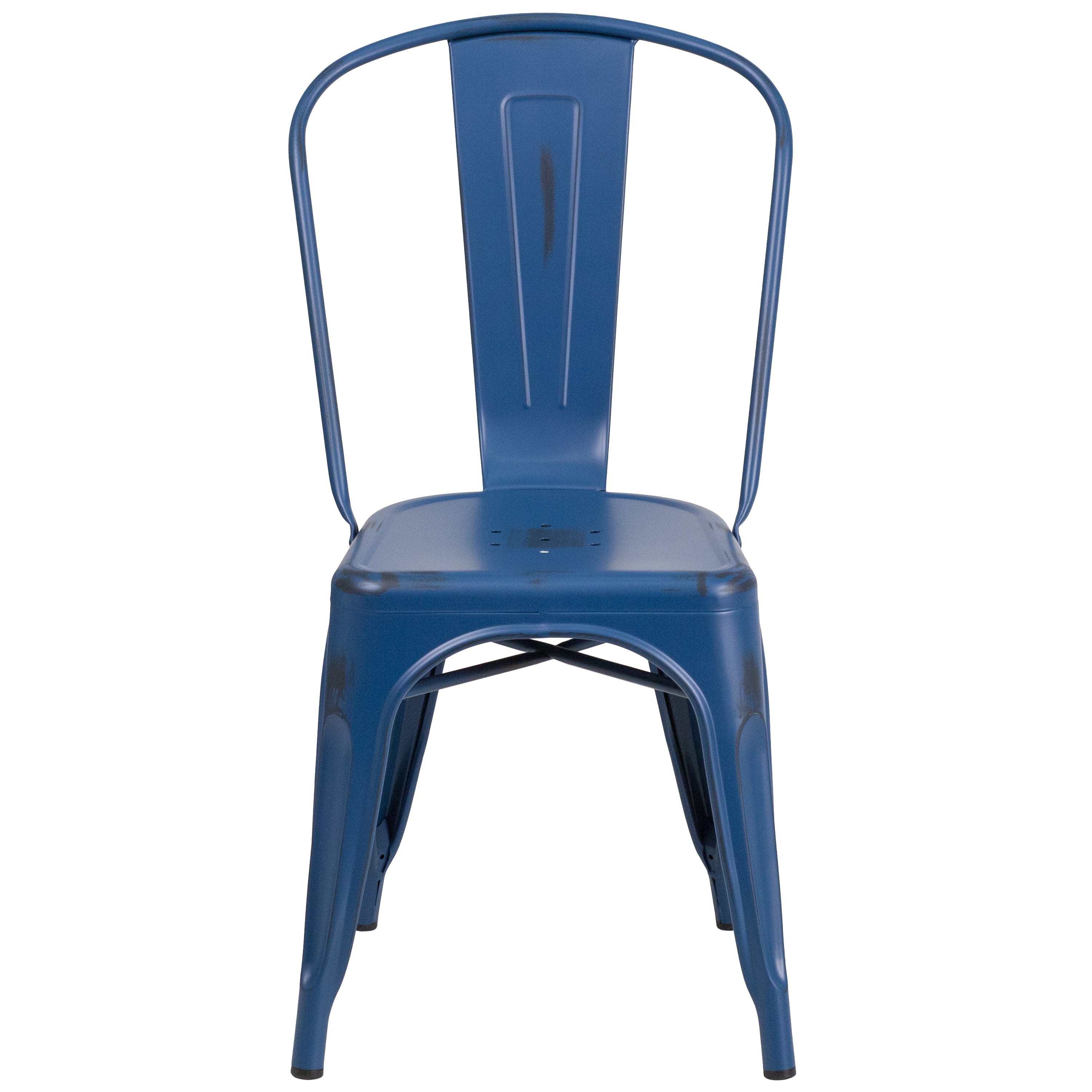 Tenley Commercial Grade Distressed Antique Blue Metal Indoor-Outdoor Stackable Chair