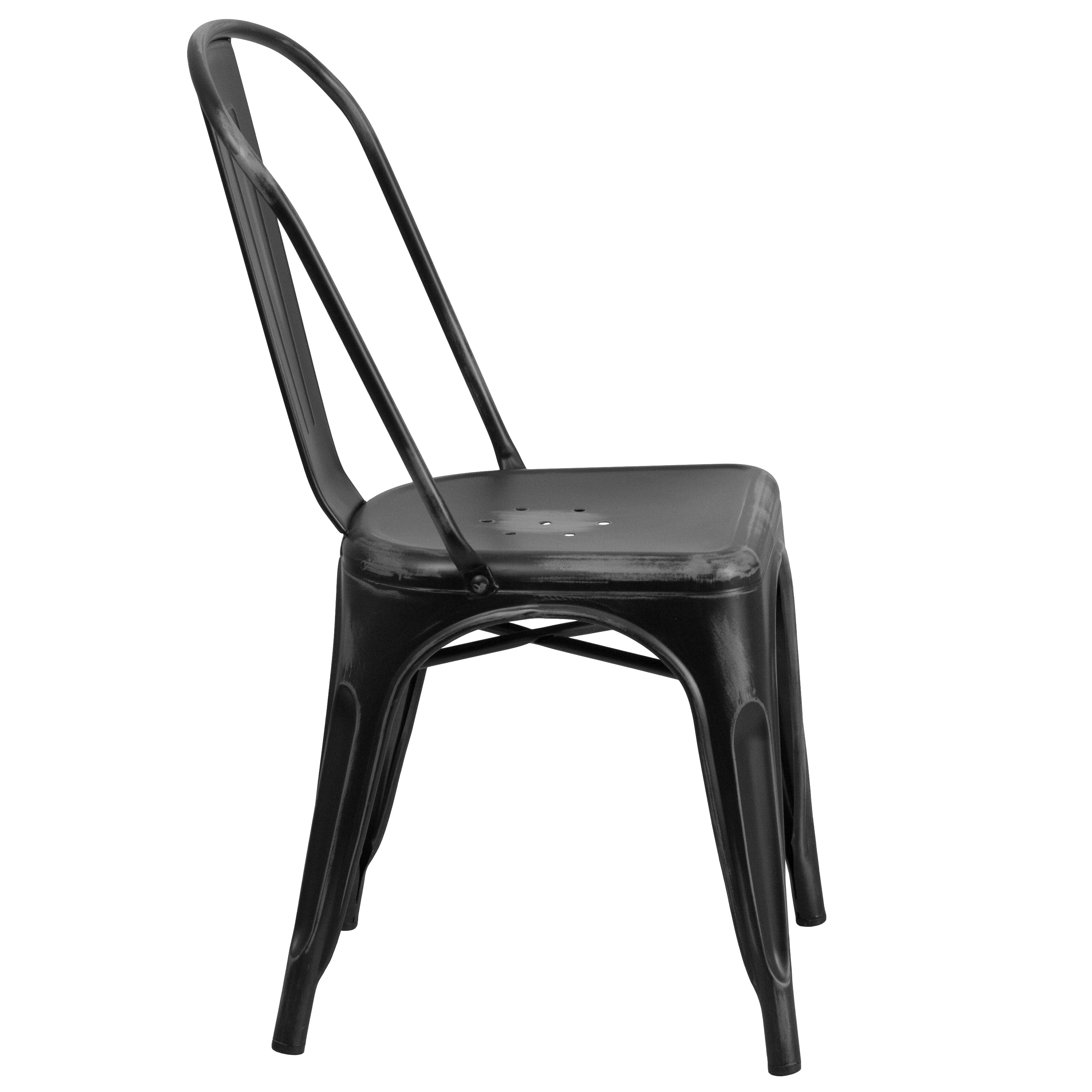 Tenley Commercial Grade Distressed Black Metal Indoor-Outdoor Stackable Chair