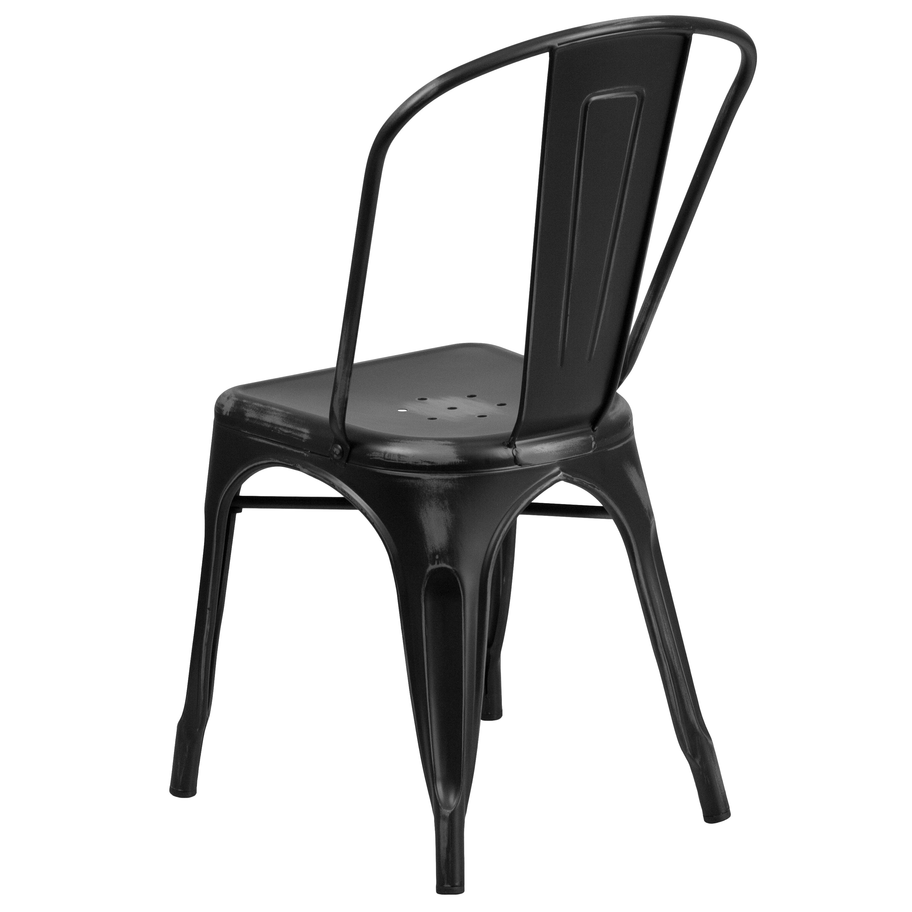 Tenley Commercial Grade Distressed Black Metal Indoor-Outdoor Stackable Chair