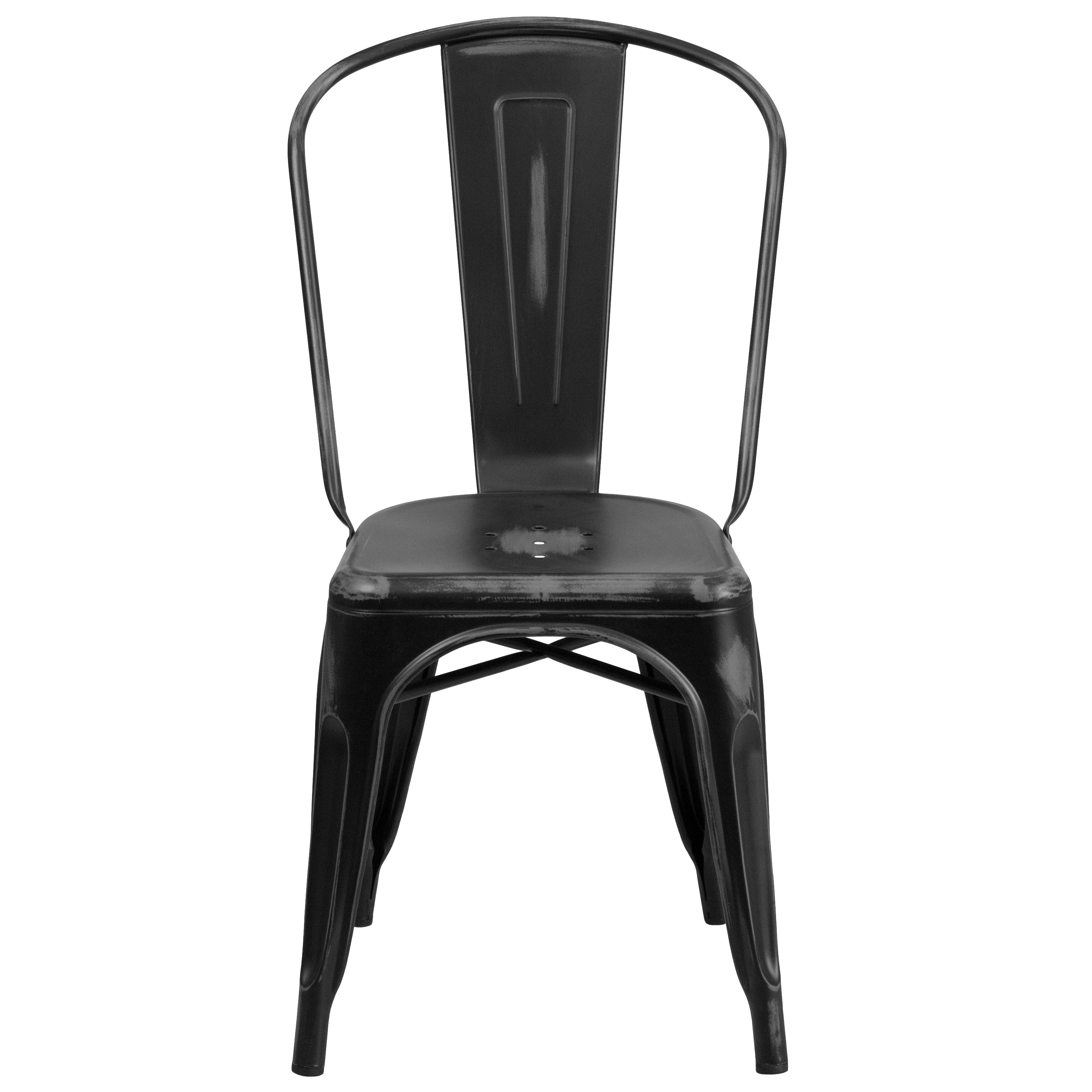 Tenley Commercial Grade Distressed Black Metal Indoor-Outdoor Stackable Chair