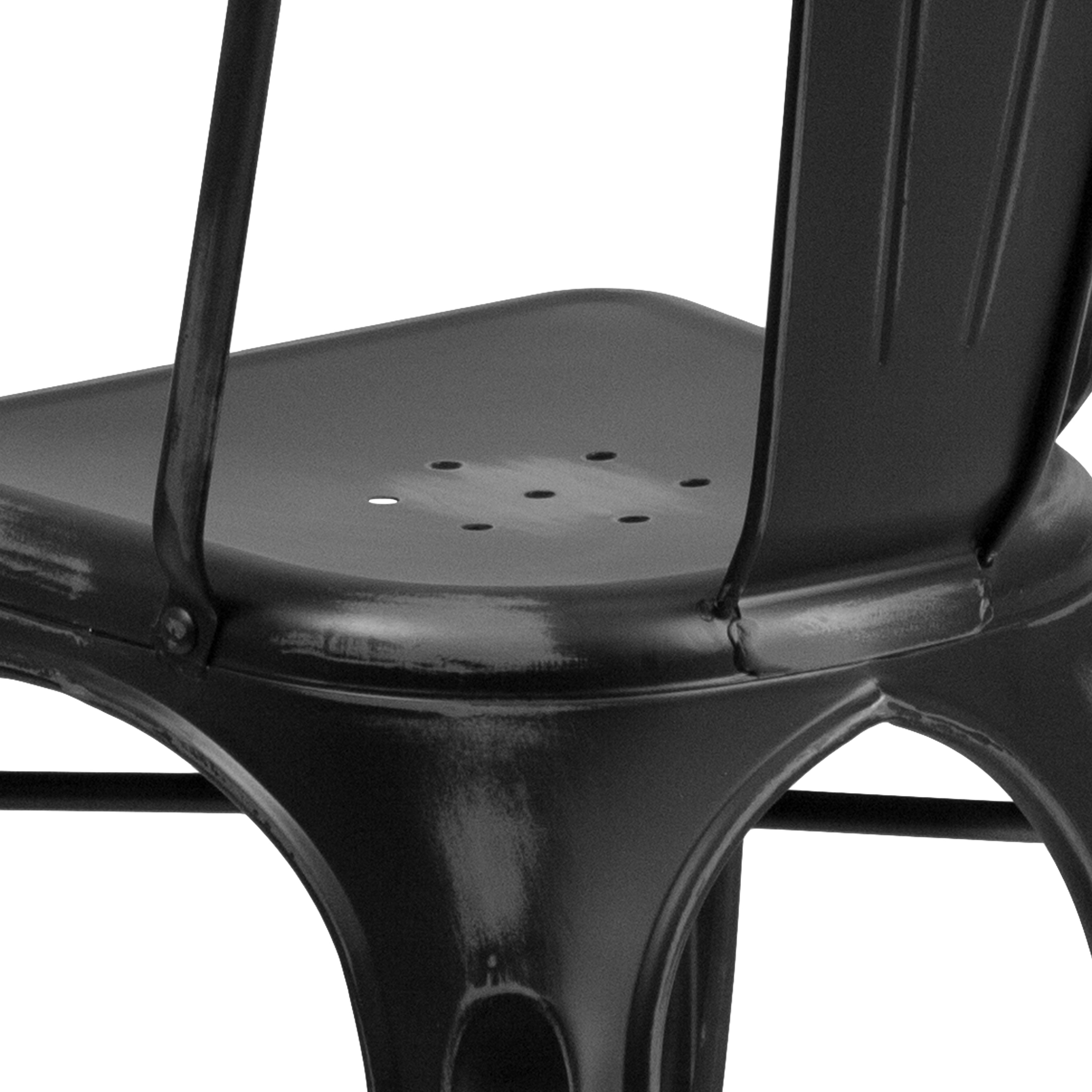 Tenley Commercial Grade Distressed Black Metal Indoor-Outdoor Stackable Chair