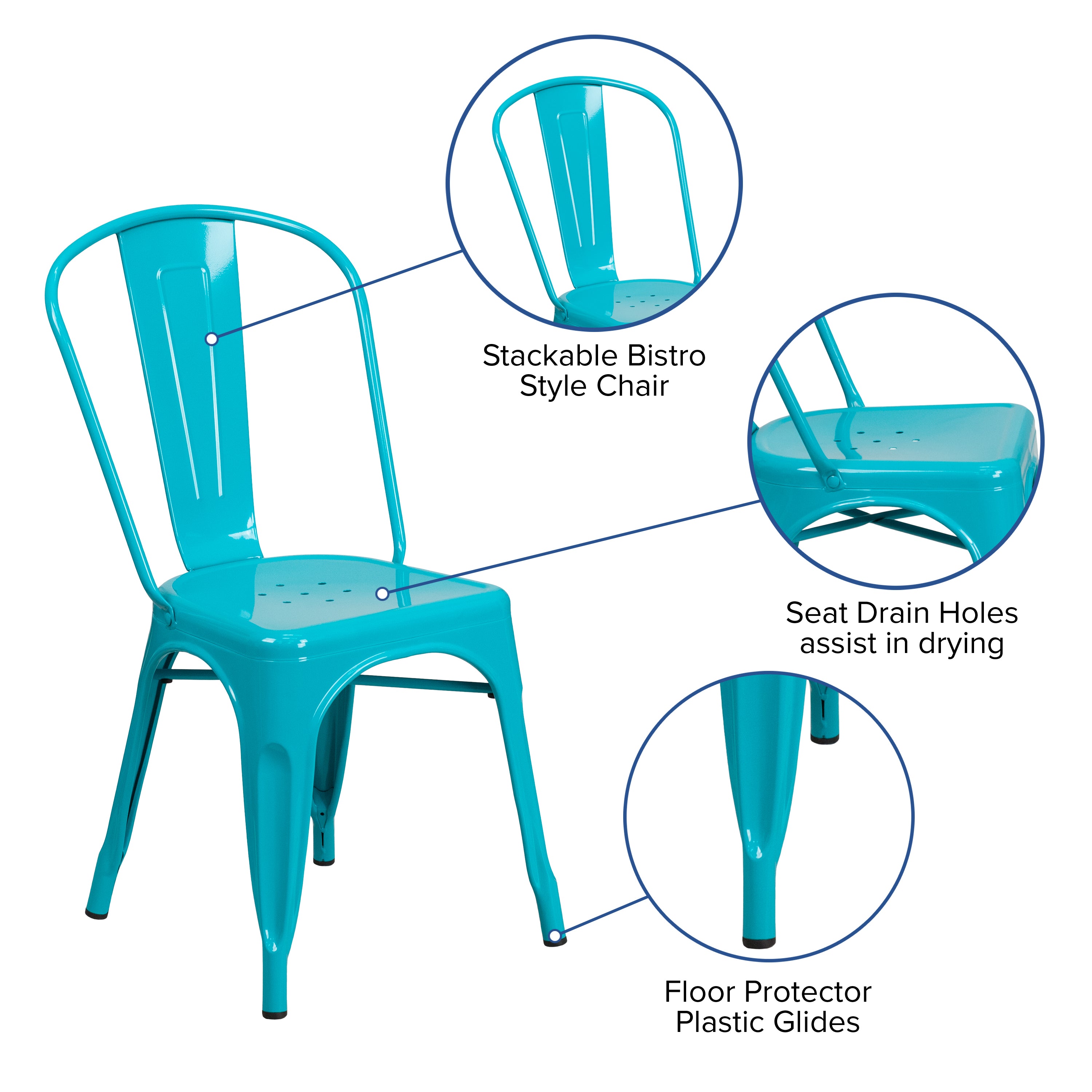 Tenley Commercial Grade Crystal Teal-Blue Metal Indoor-Outdoor Stackable Chair