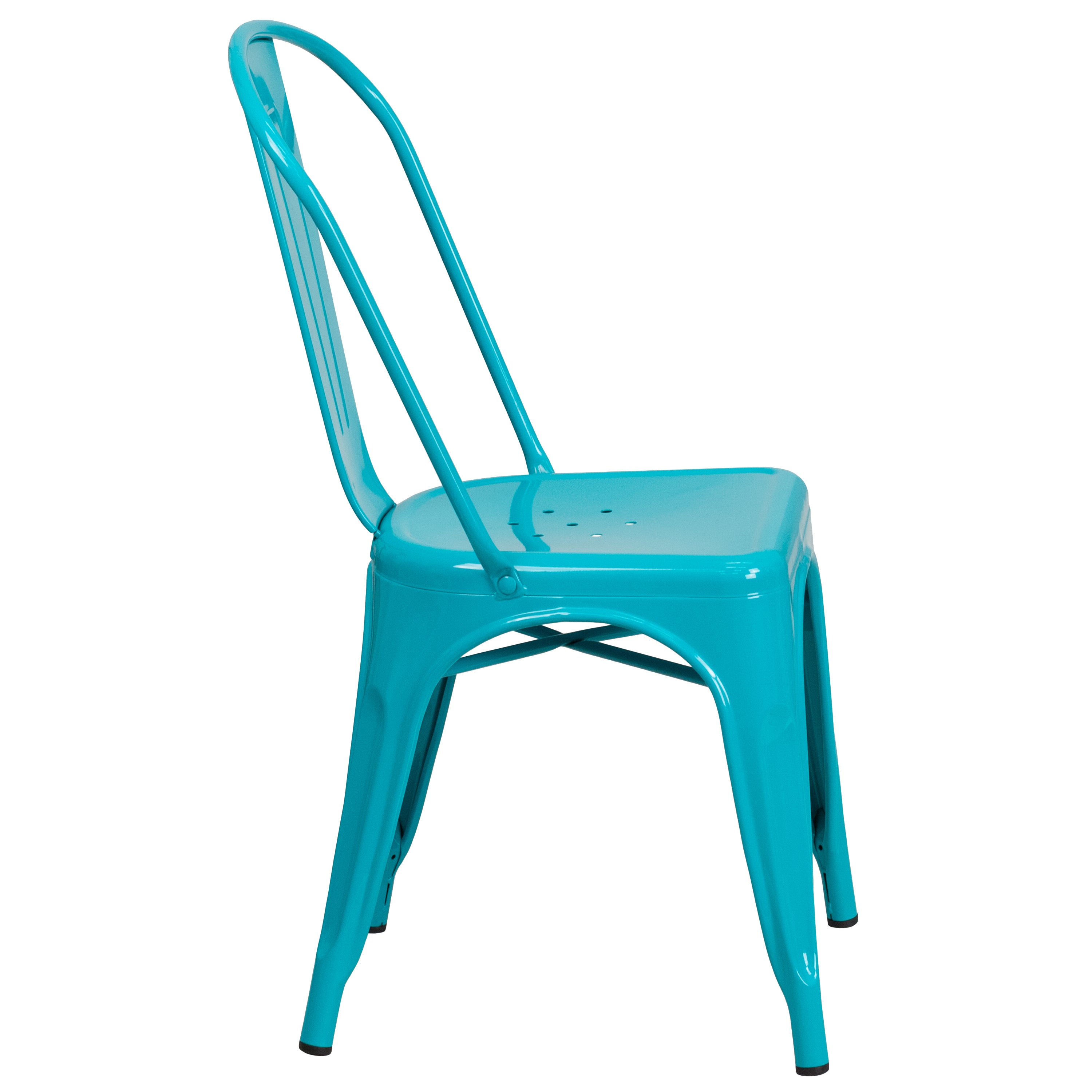 Foster Commercial Grade 31.5" Square Crystal Teal-Blue Metal Indoor-Outdoor Table Set with 4 Stack Chairs