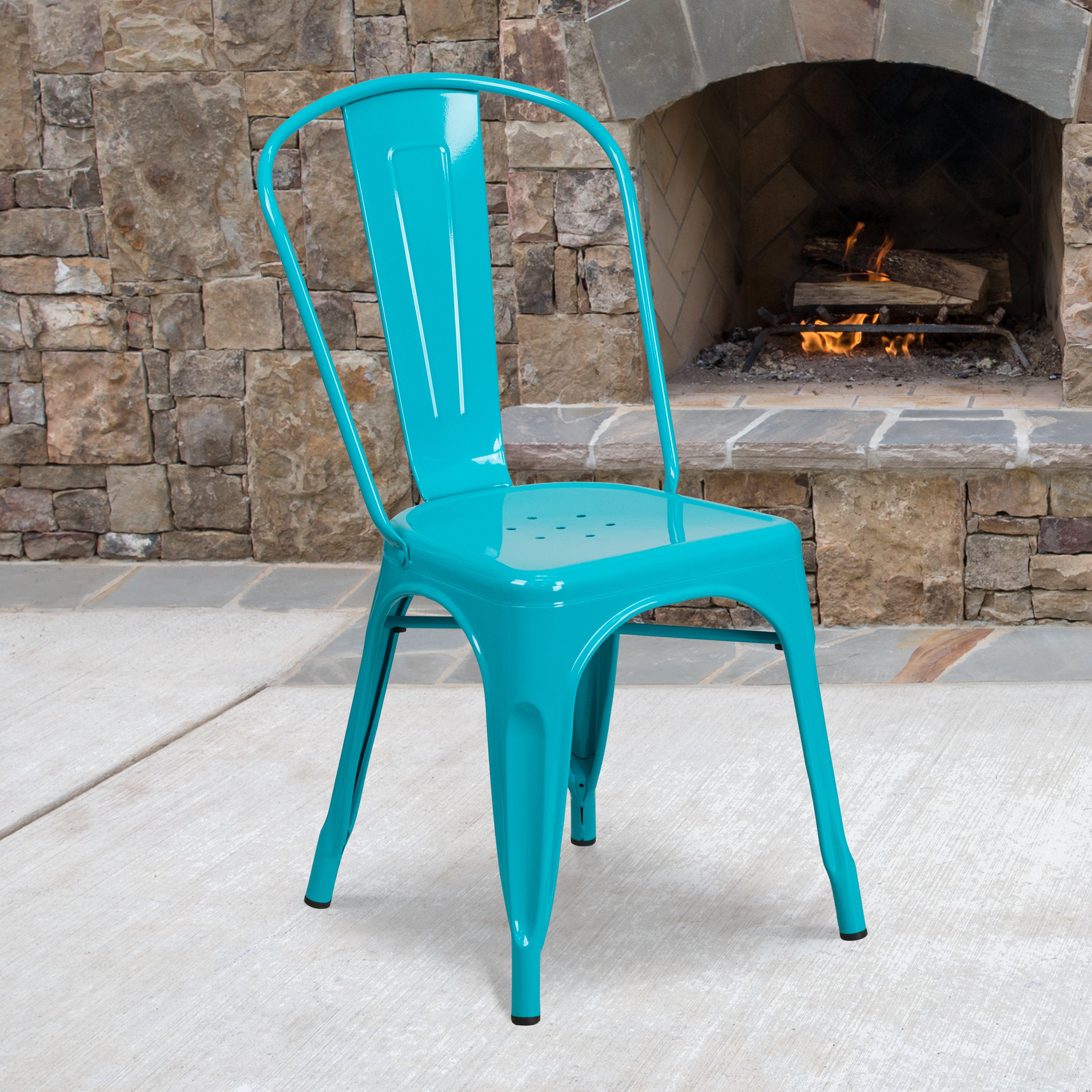 Tenley Commercial Grade Crystal Teal-Blue Metal Indoor-Outdoor Stackable Chair