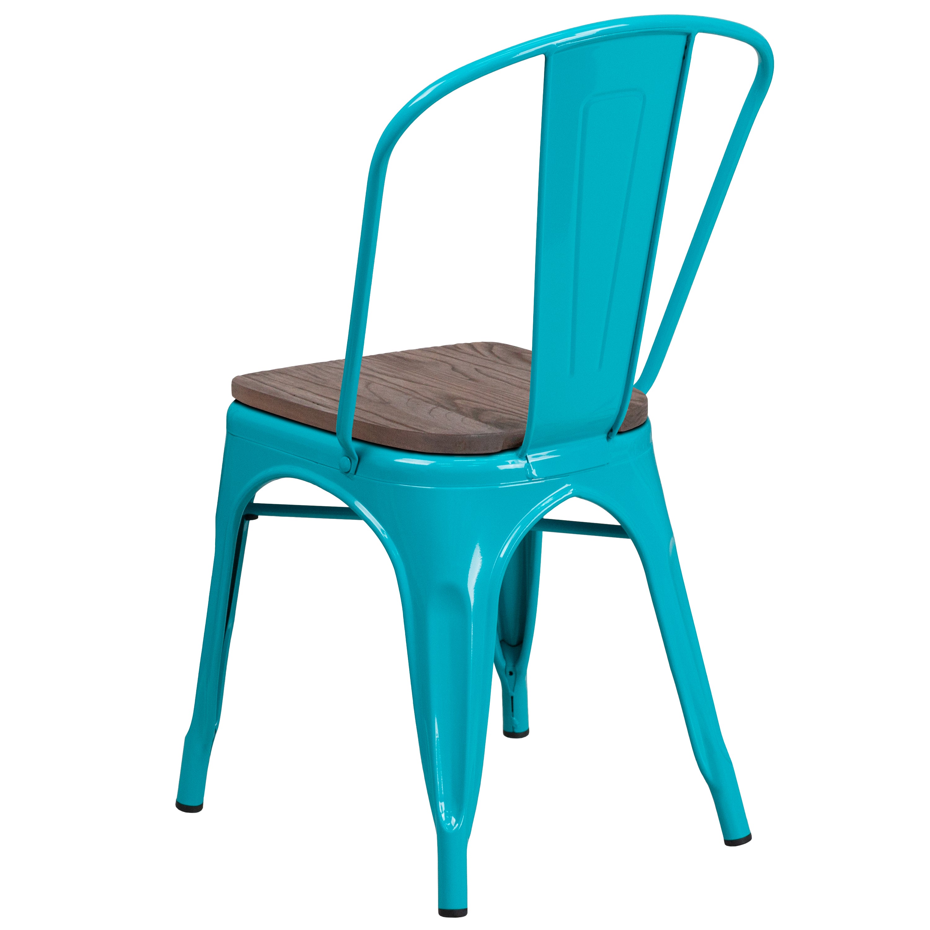 Tenley Crystal Teal-Blue Metal Stackable Chair with Wood Seat