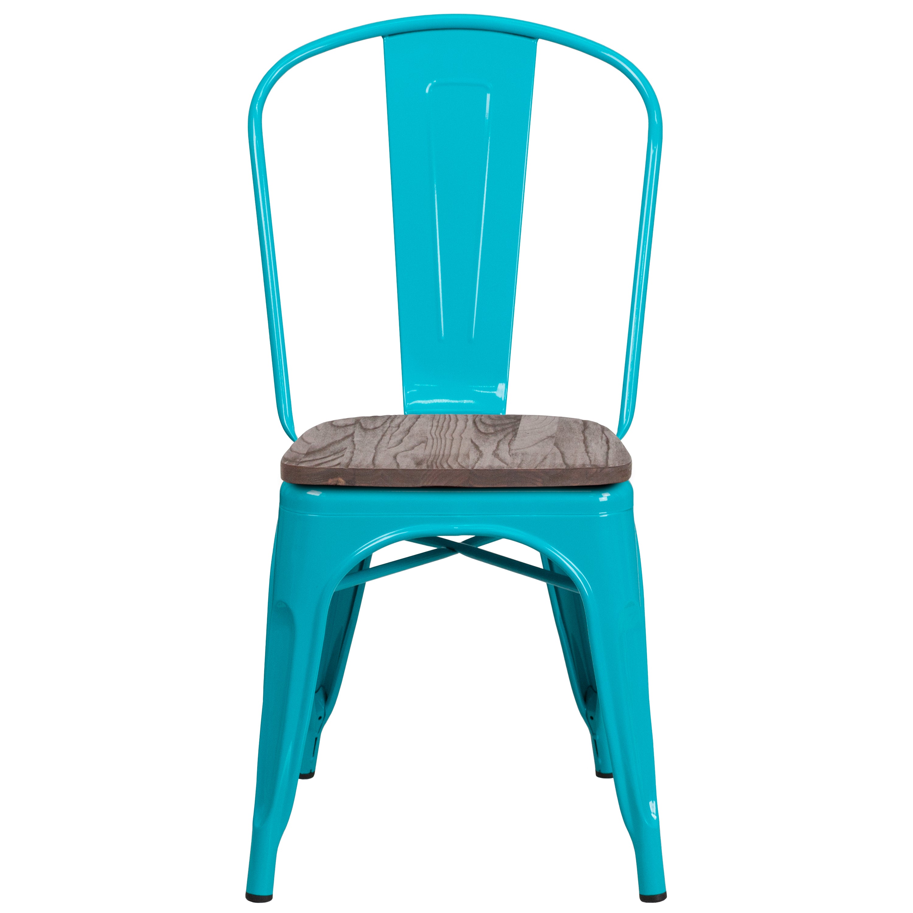 Tenley Crystal Teal-Blue Metal Stackable Chair with Wood Seat