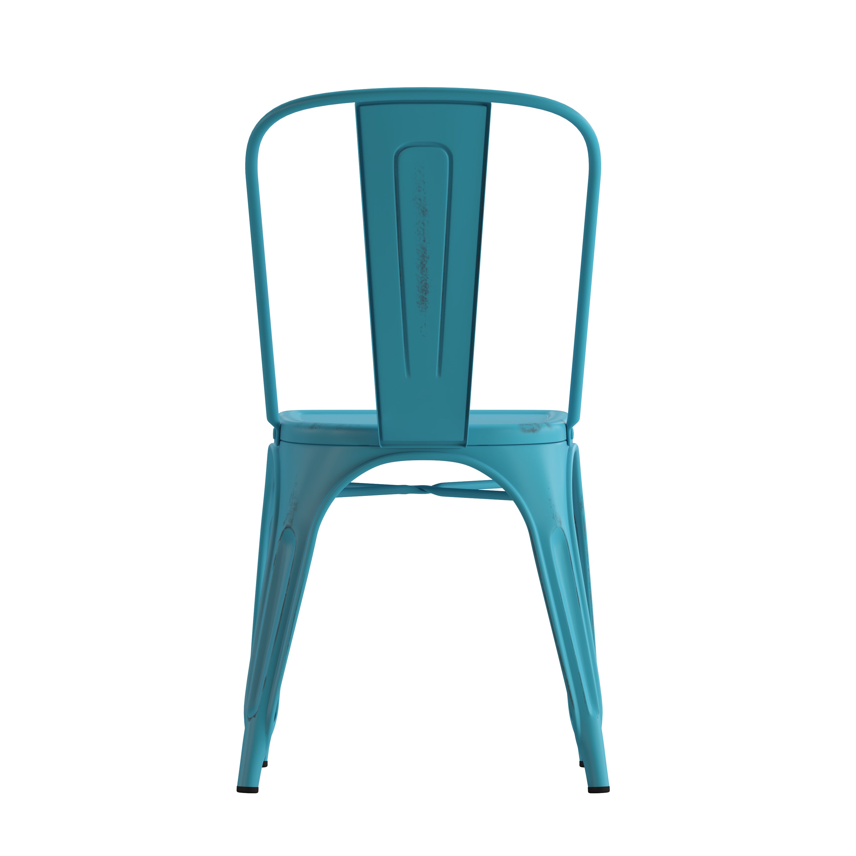 Tenley Commercial Grade Distressed Blue Metal Indoor-Outdoor Stackable Chair