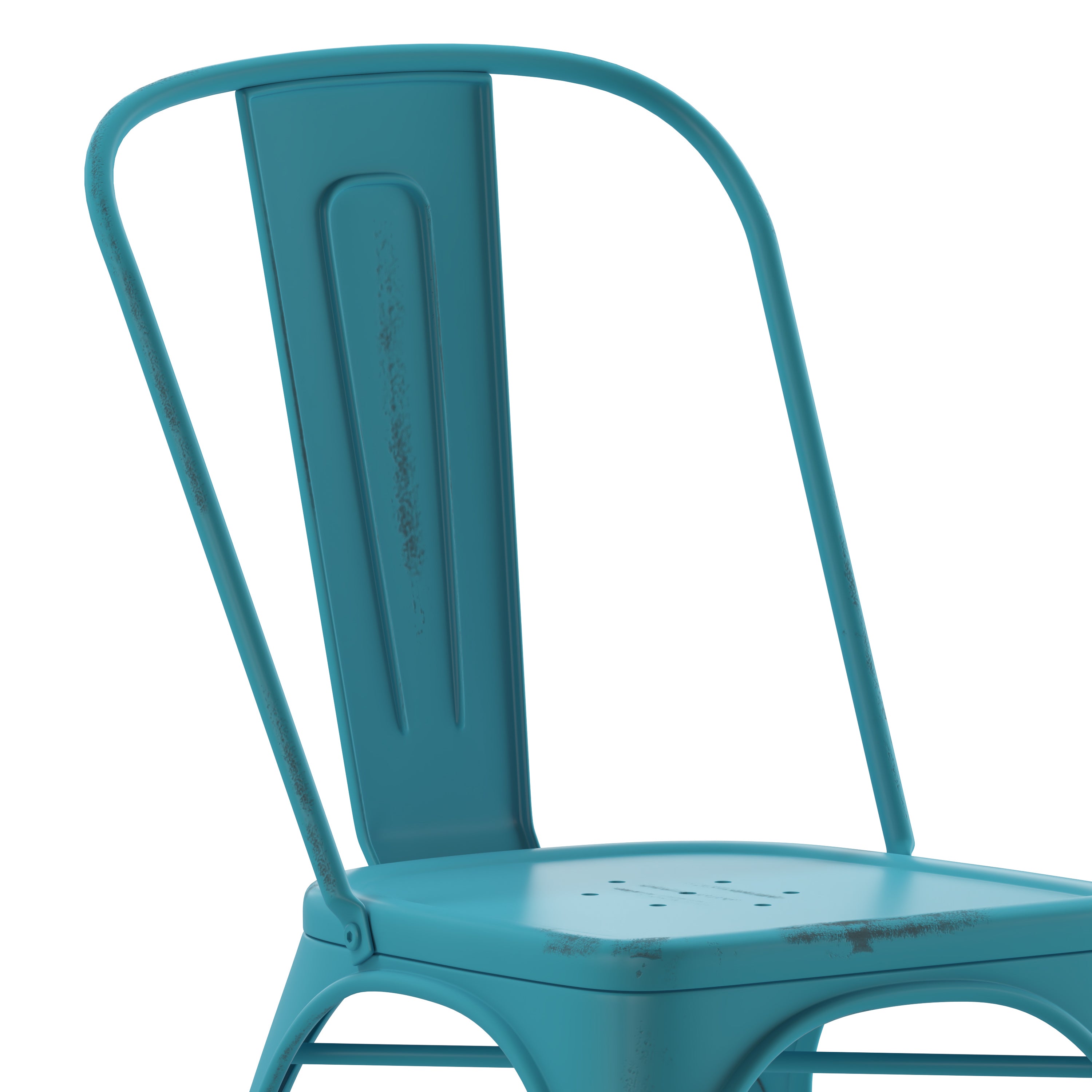 Tenley Commercial Grade Distressed Blue Metal Indoor-Outdoor Stackable Chair
