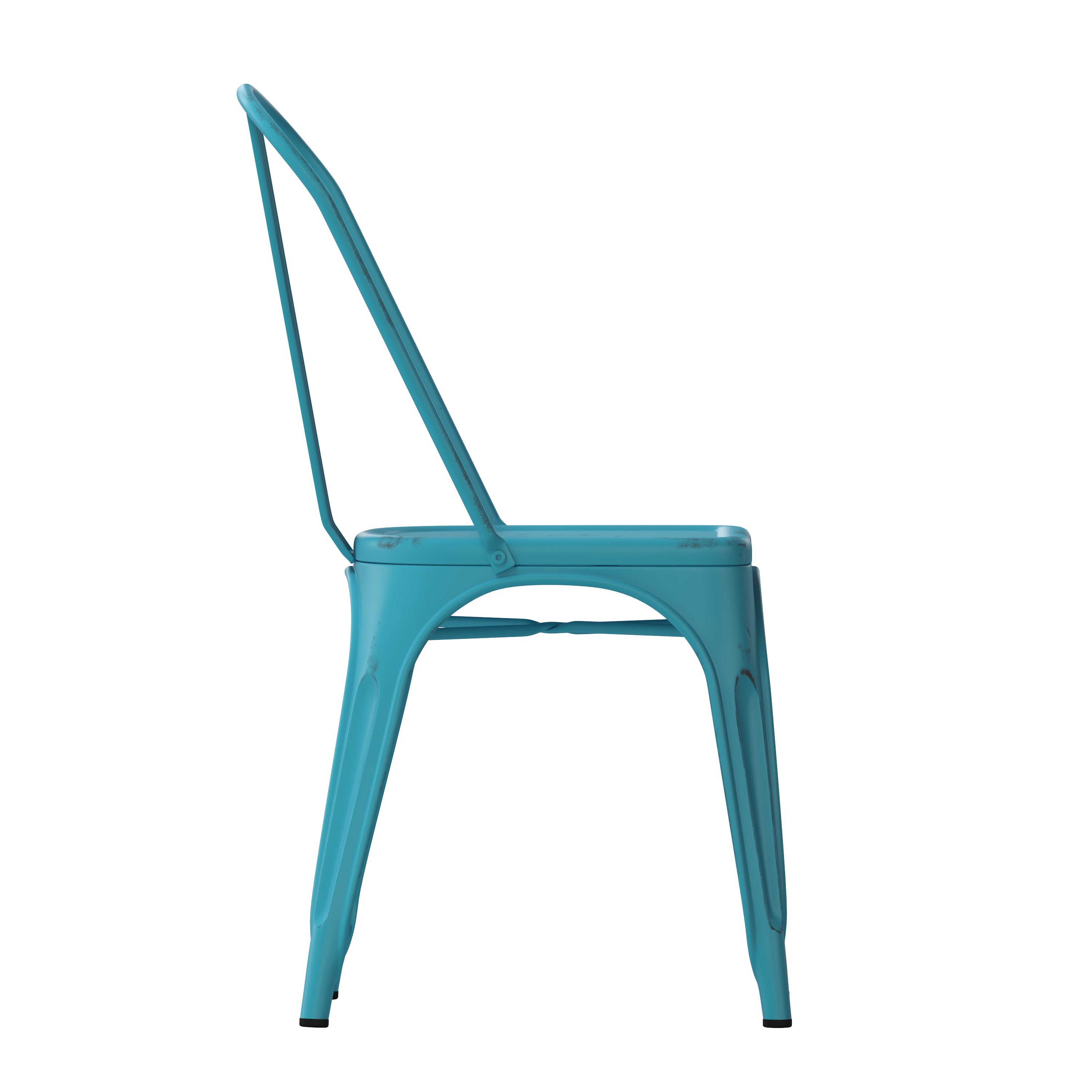 Tenley Commercial Grade Distressed Blue Metal Indoor-Outdoor Stackable Chair