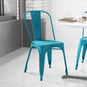 Tenley Commercial Grade Distressed Blue Metal Indoor-Outdoor Stackable Chair