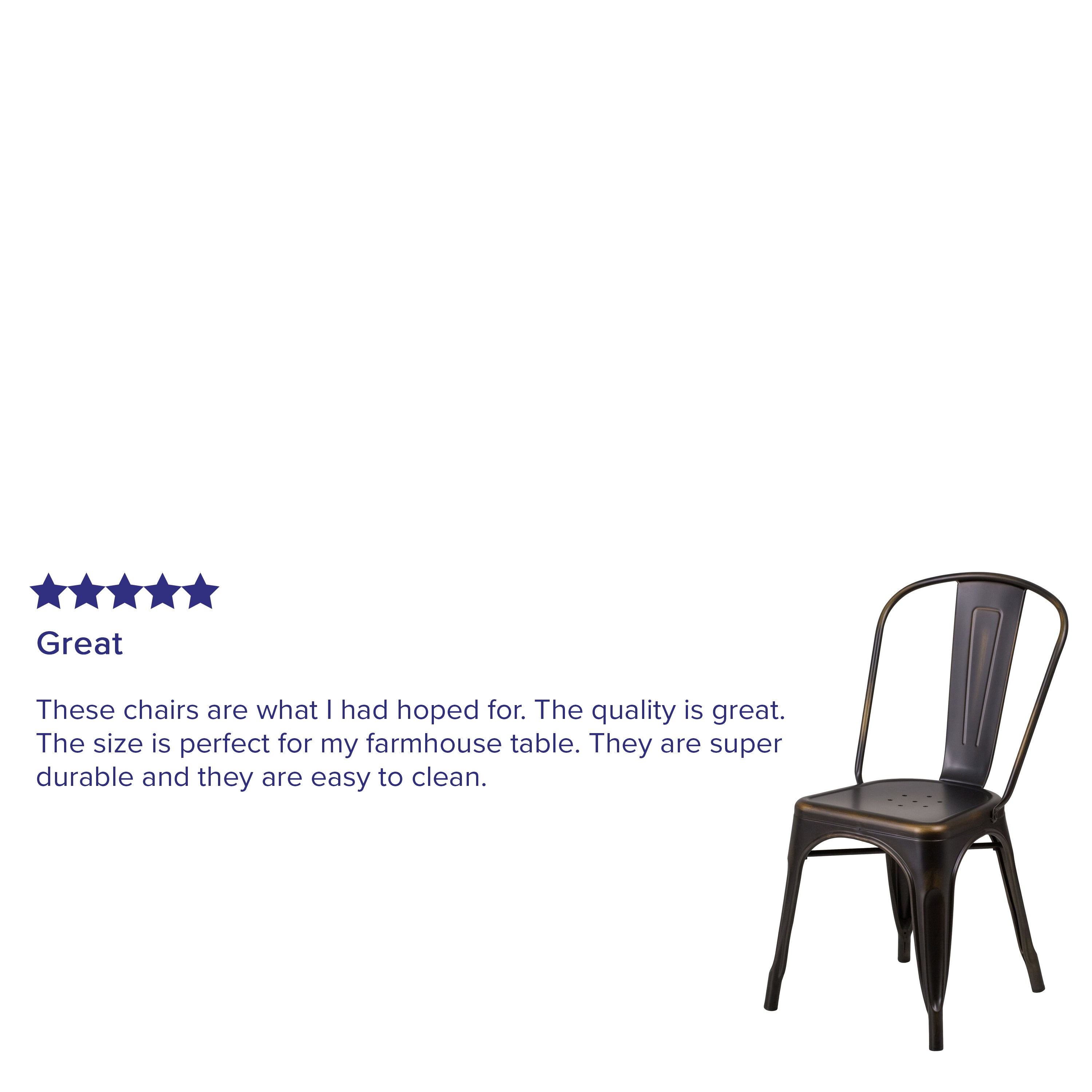 Tenley Commercial Grade Distressed Copper Metal Indoor-Outdoor Stackable Chair