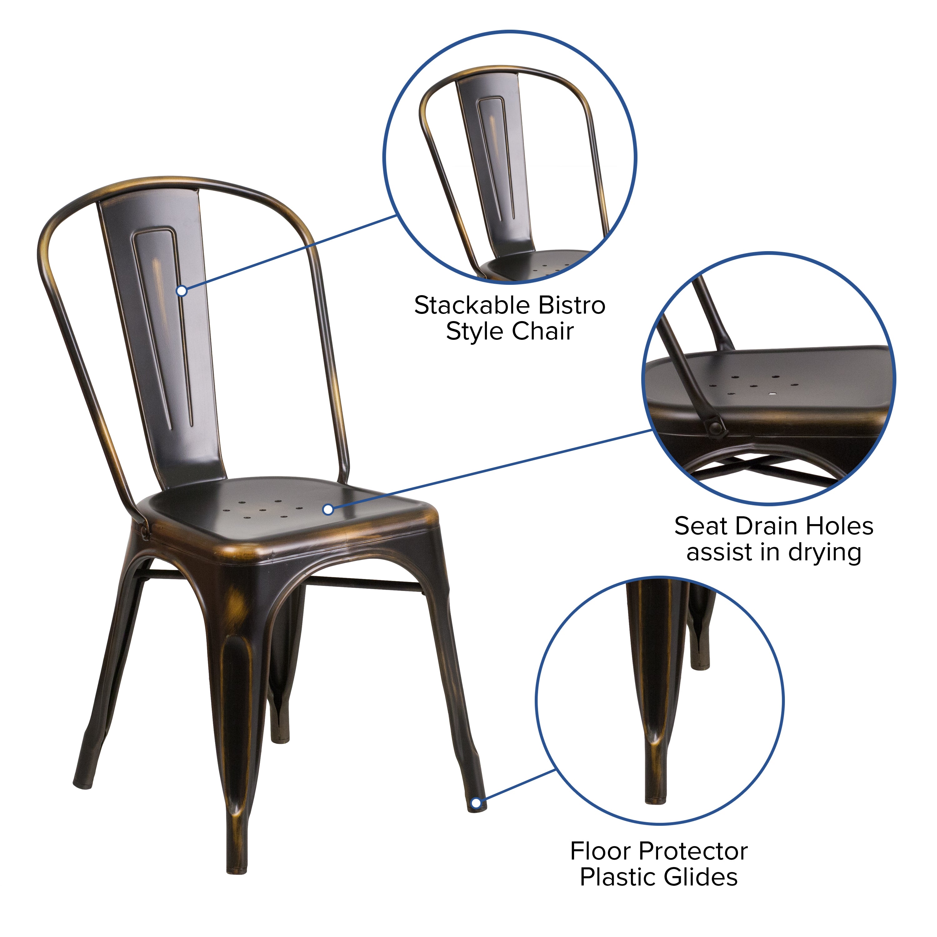 Tenley Commercial Grade Distressed Copper Metal Indoor-Outdoor Stackable Chair