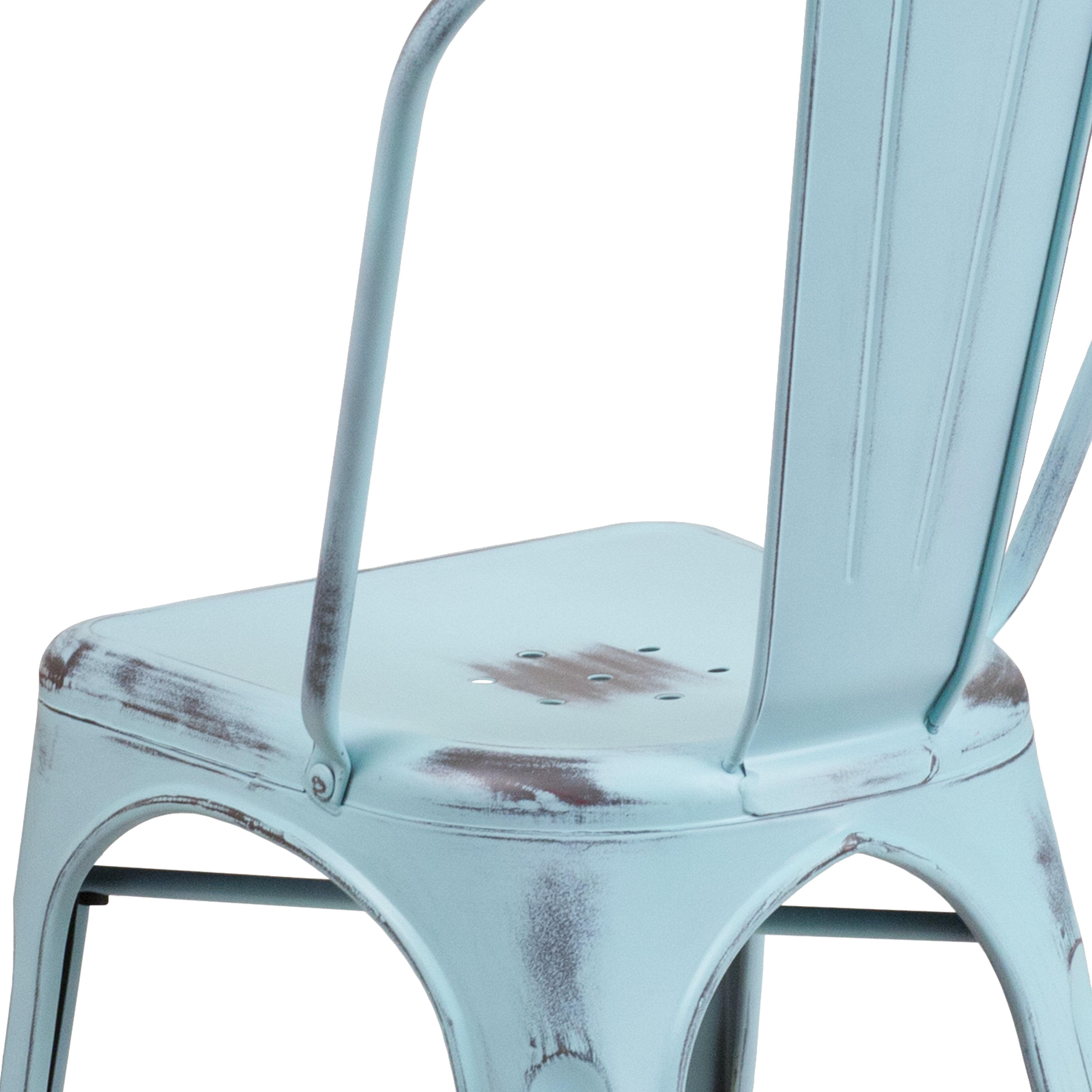 Tenley Commercial Grade Distressed Green-Blue Metal Indoor-Outdoor Stackable Chair