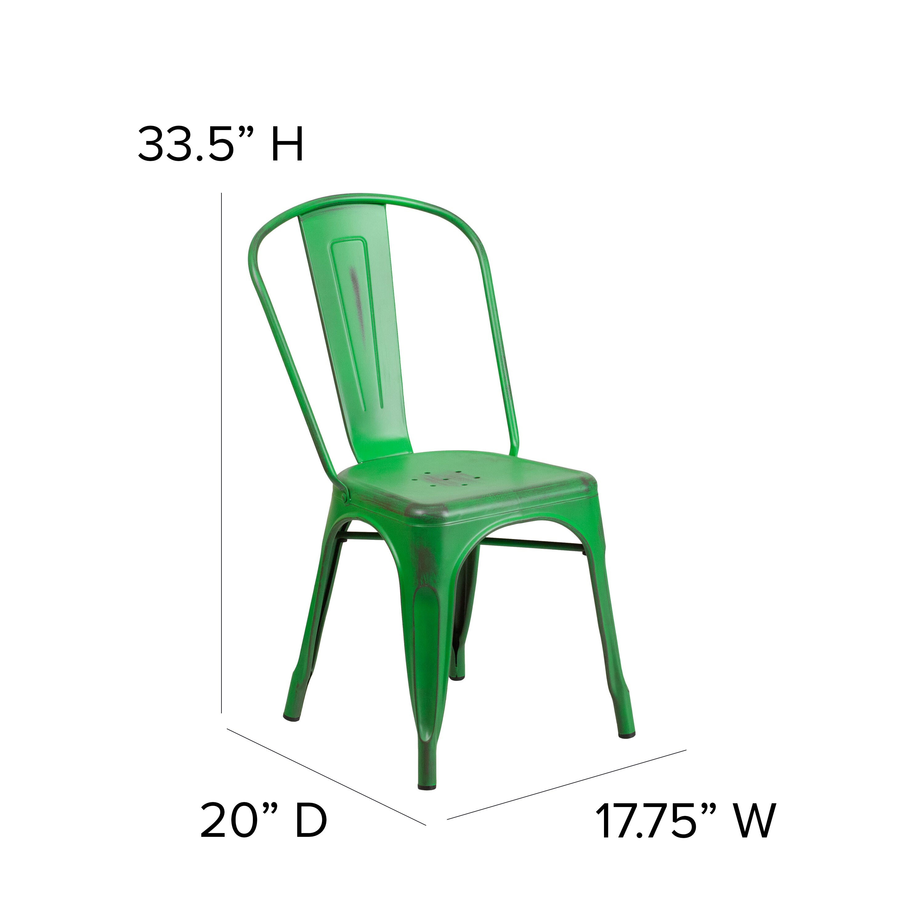 Tenley Commercial Grade Distressed Green Metal Indoor-Outdoor Stackable Chair