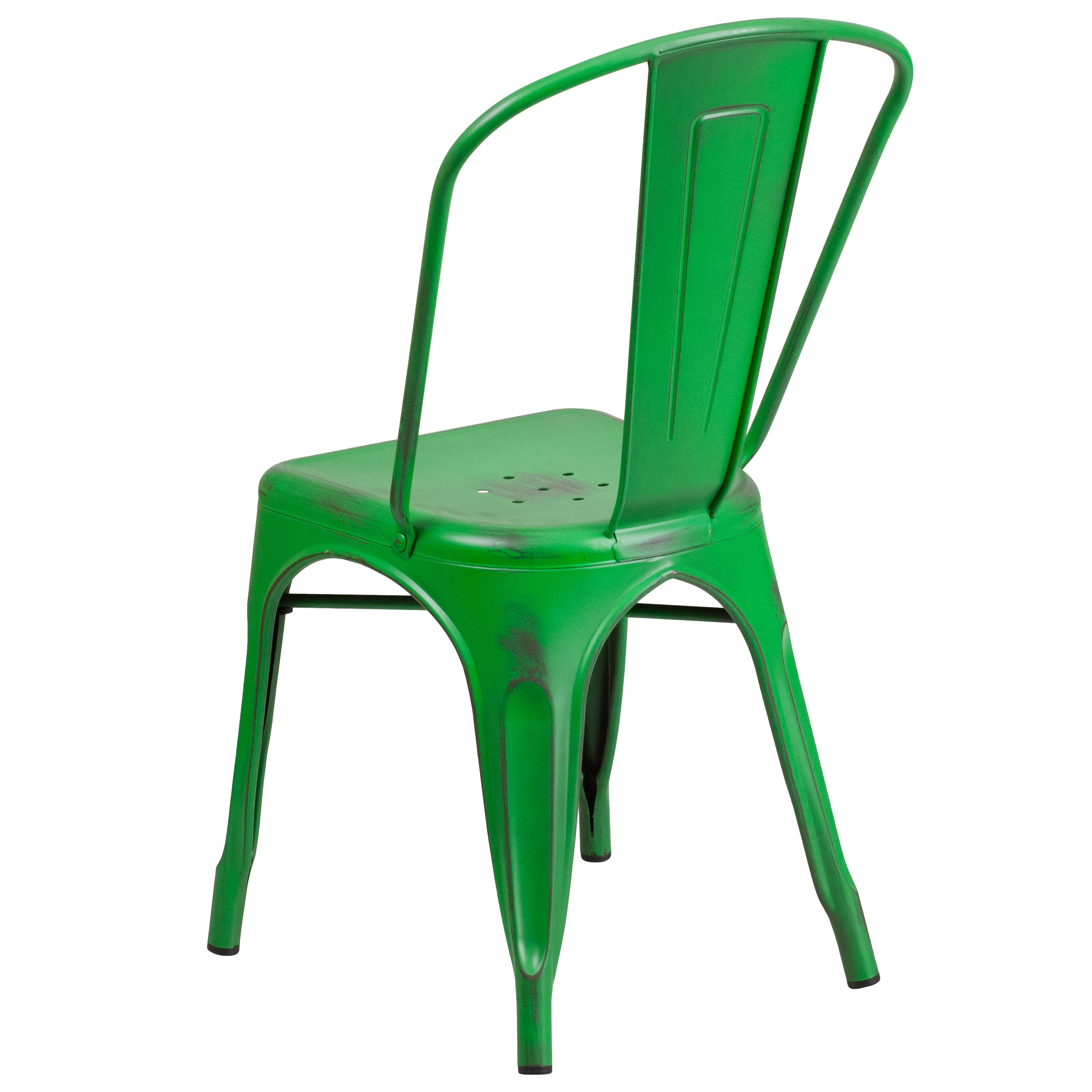 Tenley Commercial Grade Distressed Green Metal Indoor-Outdoor Stackable Chair