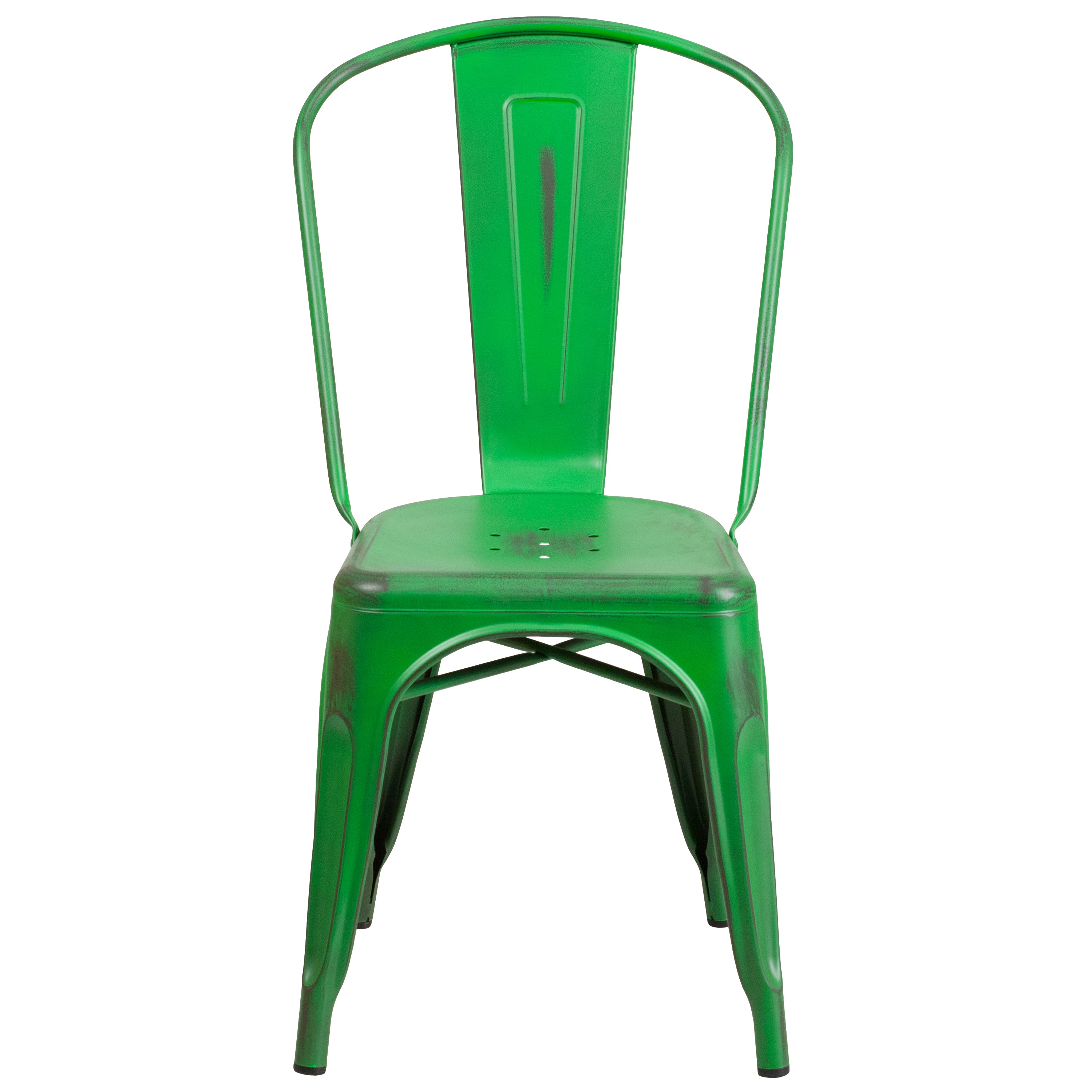 Tenley Commercial Grade Distressed Green Metal Indoor-Outdoor Stackable Chair