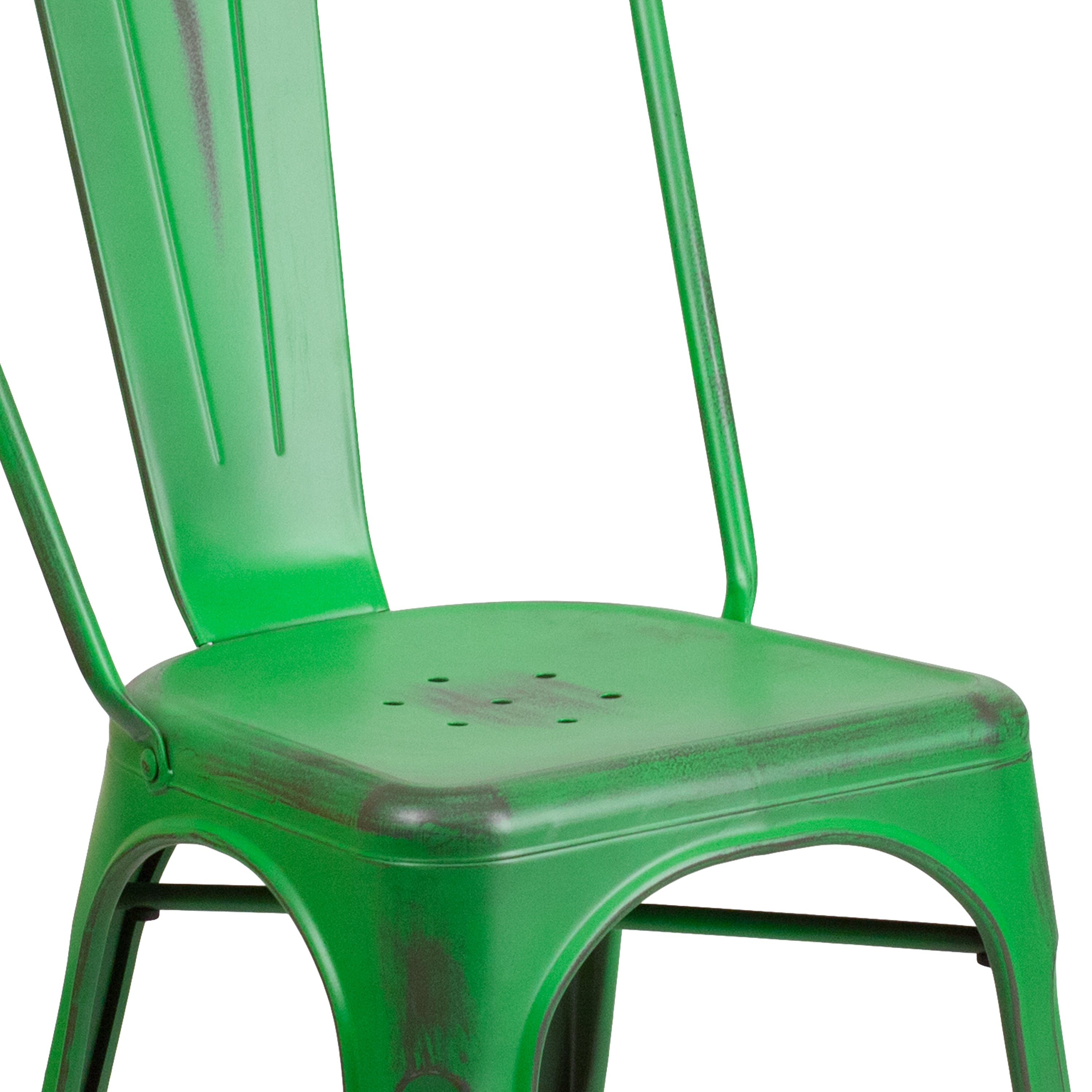 Tenley Commercial Grade Distressed Green Metal Indoor-Outdoor Stackable Chair