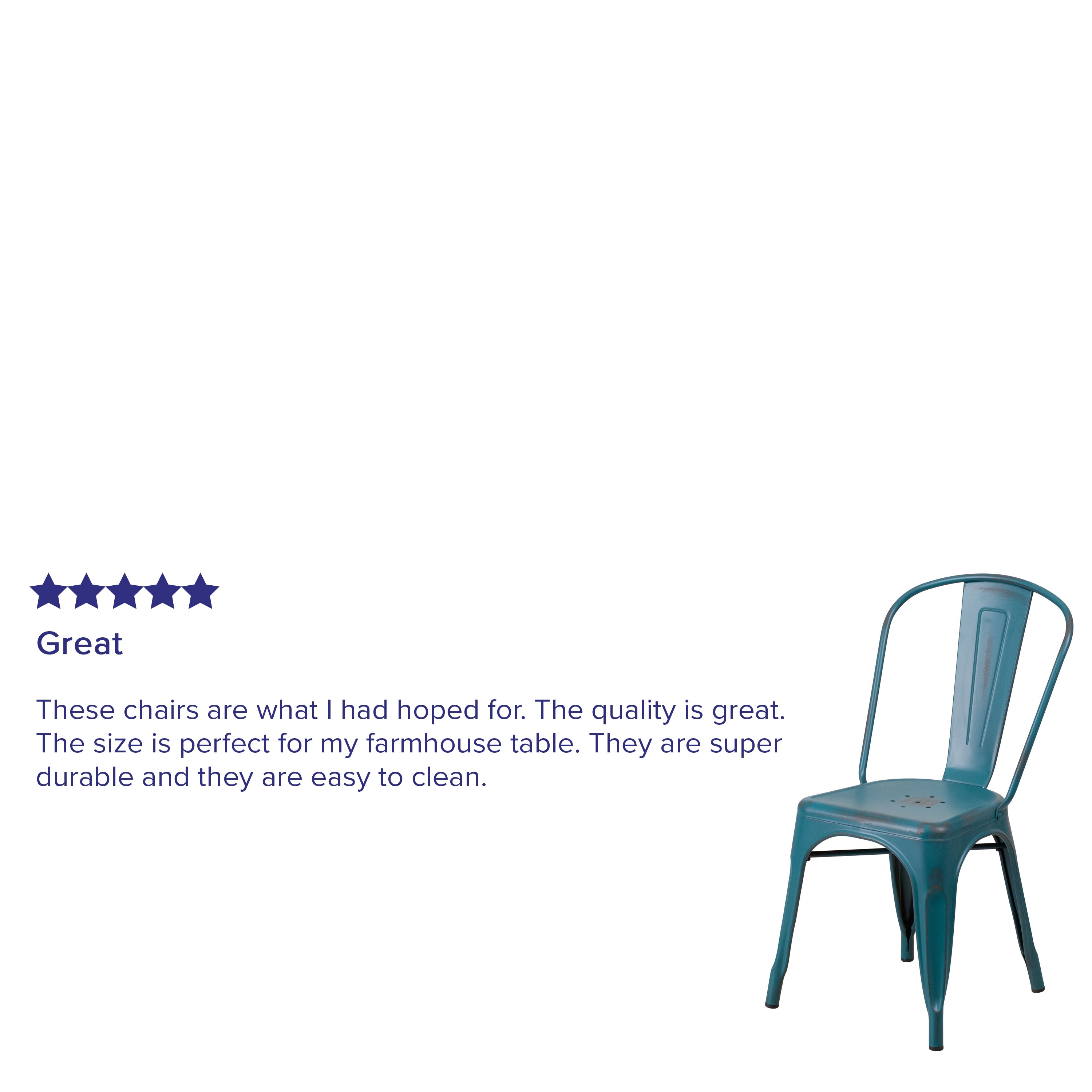 Tenley Commercial Grade Distressed Kelly Blue-Teal Metal Indoor-Outdoor Stackable Chair