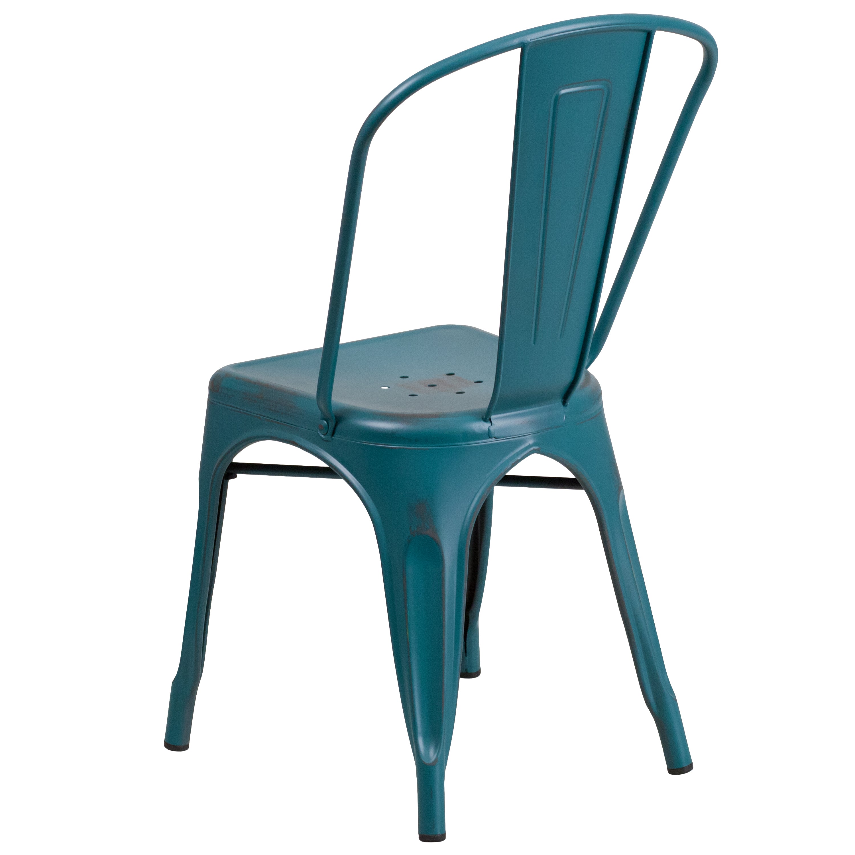 Tenley Commercial Grade Distressed Kelly Blue-Teal Metal Indoor-Outdoor Stackable Chair