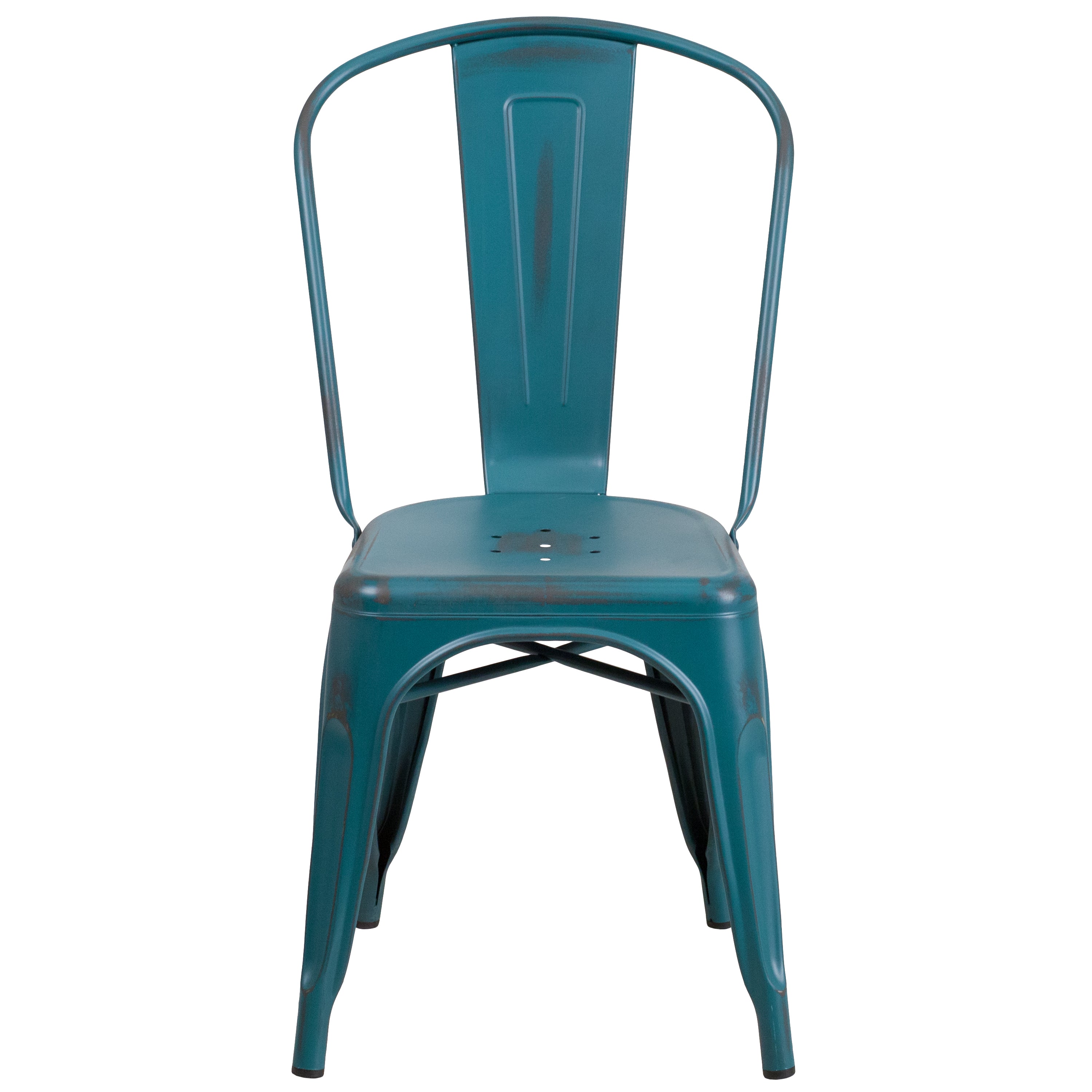 Tenley Commercial Grade Distressed Kelly Blue-Teal Metal Indoor-Outdoor Stackable Chair