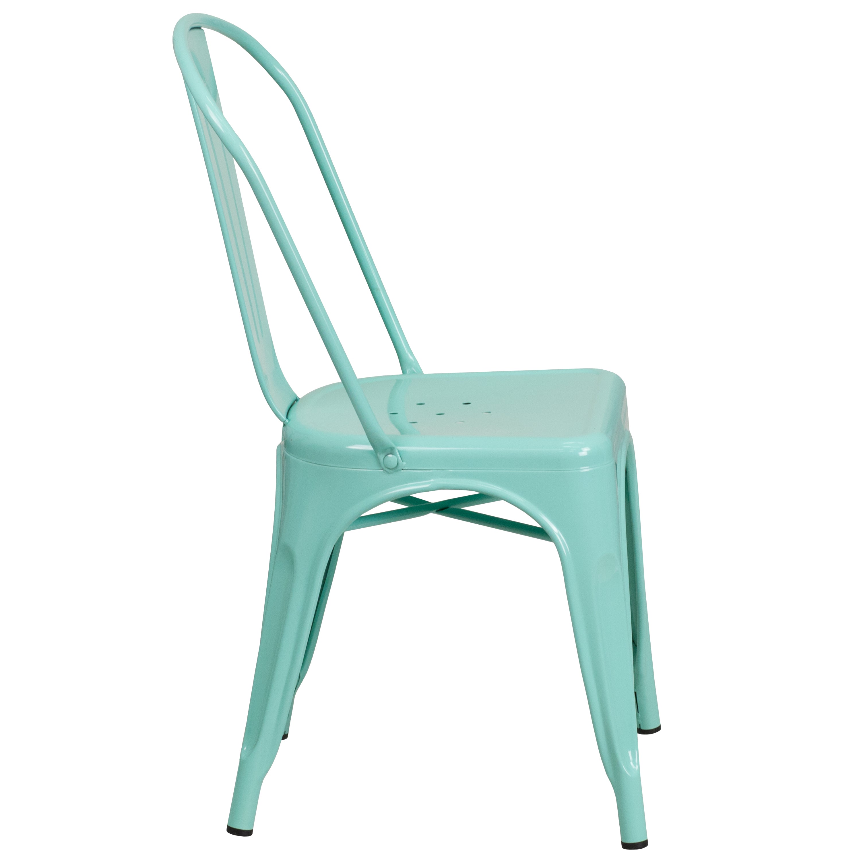 Foster Commercial Grade 31.5" Square Mint Green Metal Indoor-Outdoor Table Set with 4 Stack Chairs
