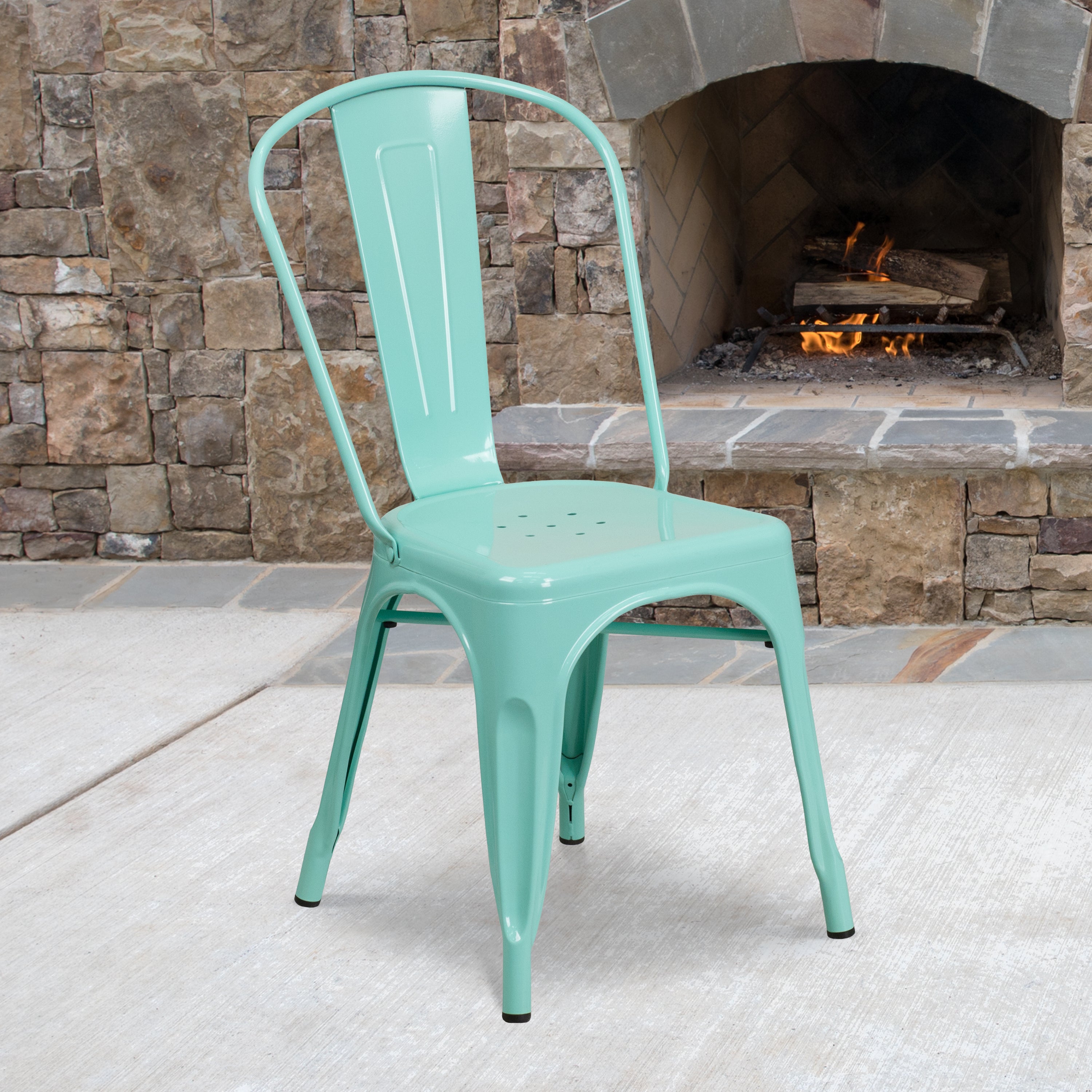 Tenley Commercial Grade Mint Green Metal Indoor-Outdoor Stackable Chair