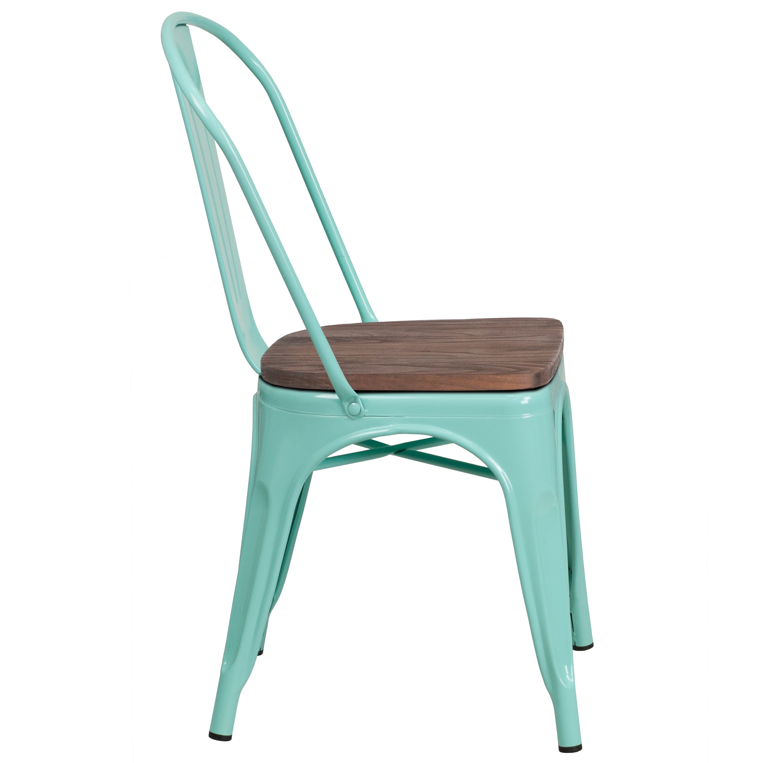 Tenley Mint Green Metal Stackable Chair with Wood Seat
