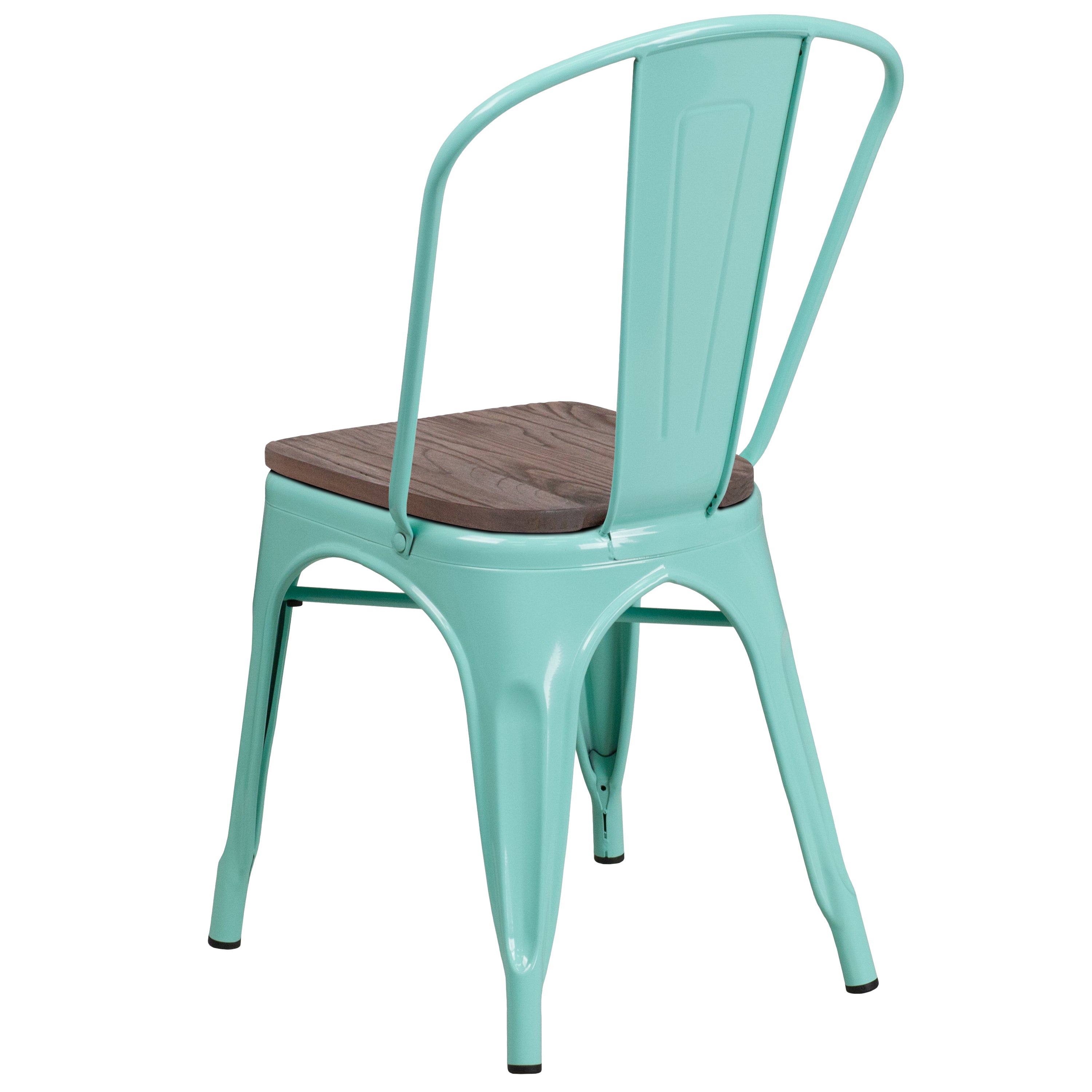 Tenley Mint Green Metal Stackable Chair with Wood Seat