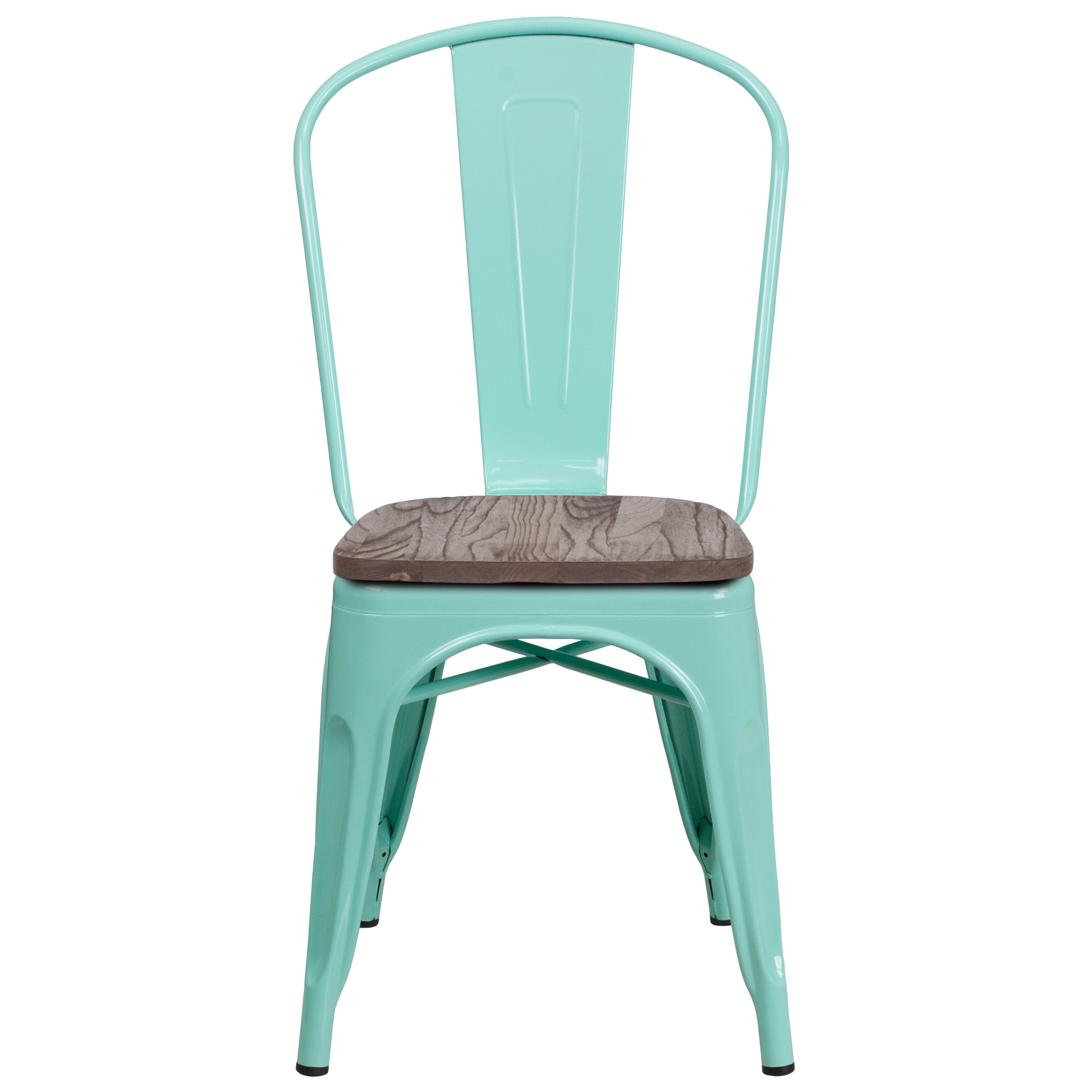 Tenley Mint Green Metal Stackable Chair with Wood Seat