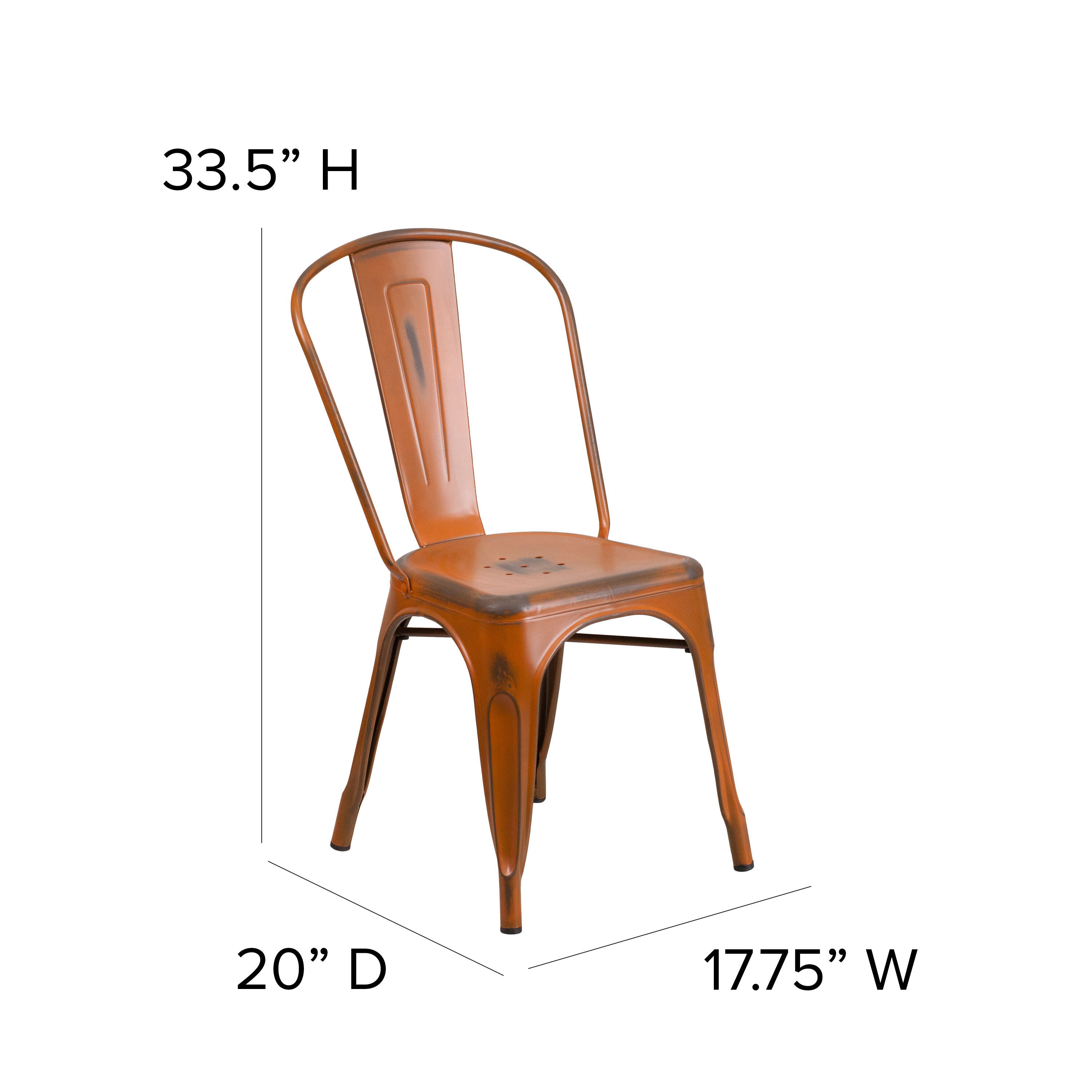Tenley Commercial Grade Distressed Orange Metal Indoor-Outdoor Stackable Chair