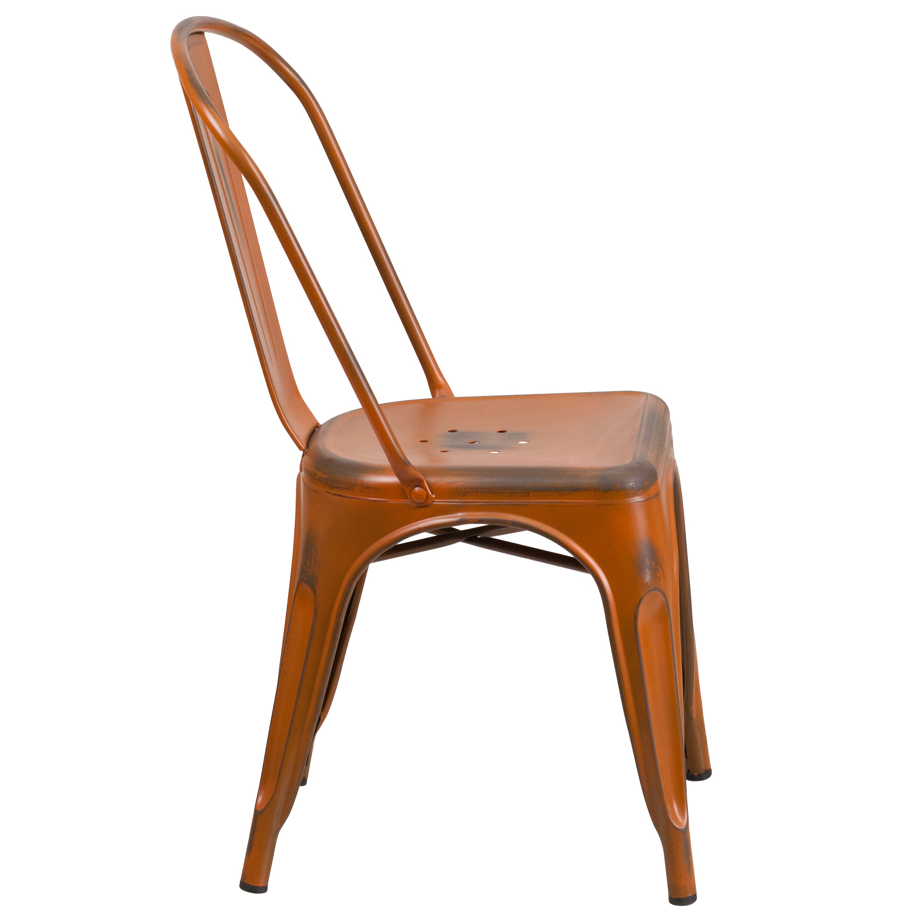 Tenley Commercial Grade Distressed Orange Metal Indoor-Outdoor Stackable Chair