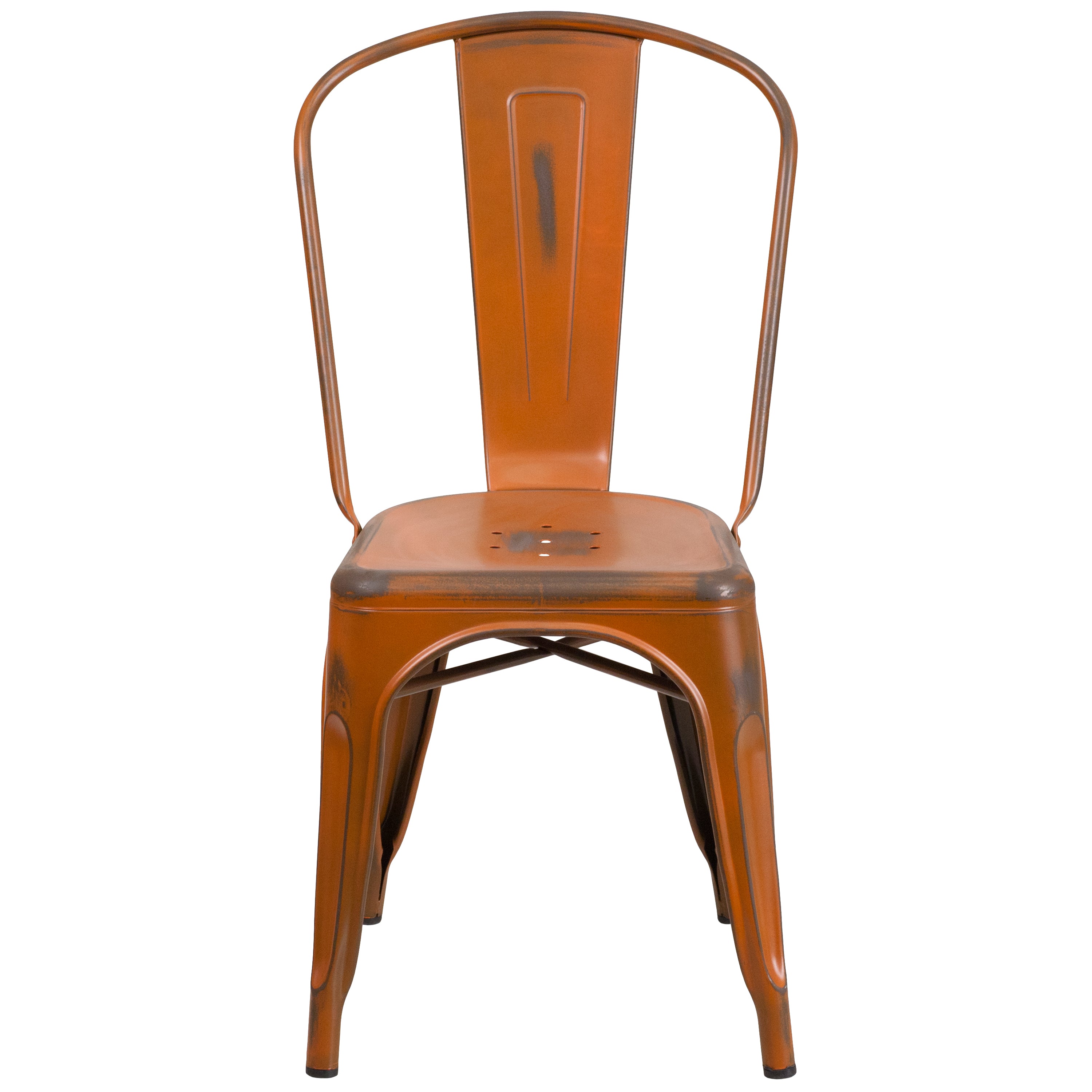 Tenley Commercial Grade Distressed Orange Metal Indoor-Outdoor Stackable Chair