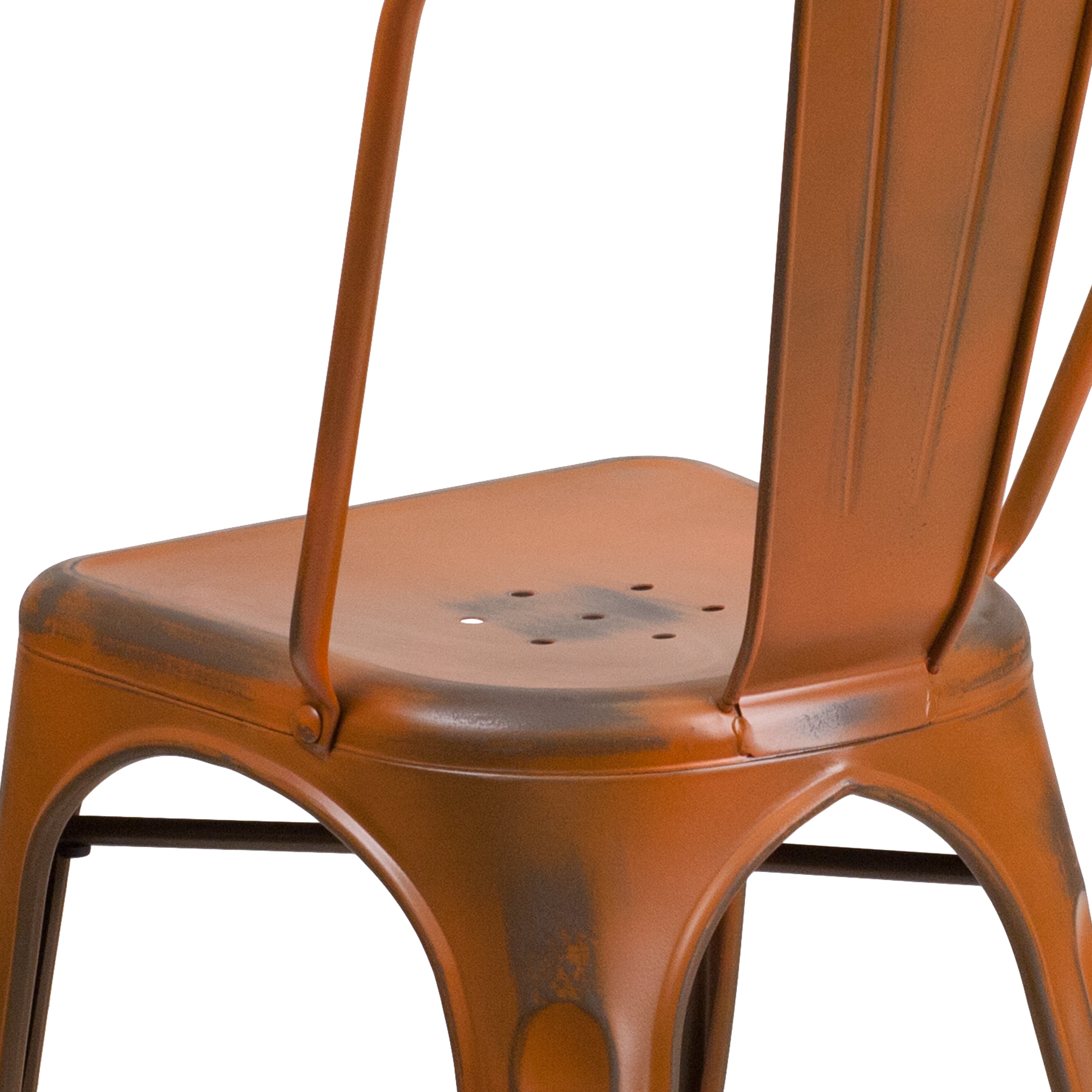 Tenley Commercial Grade Distressed Orange Metal Indoor-Outdoor Stackable Chair