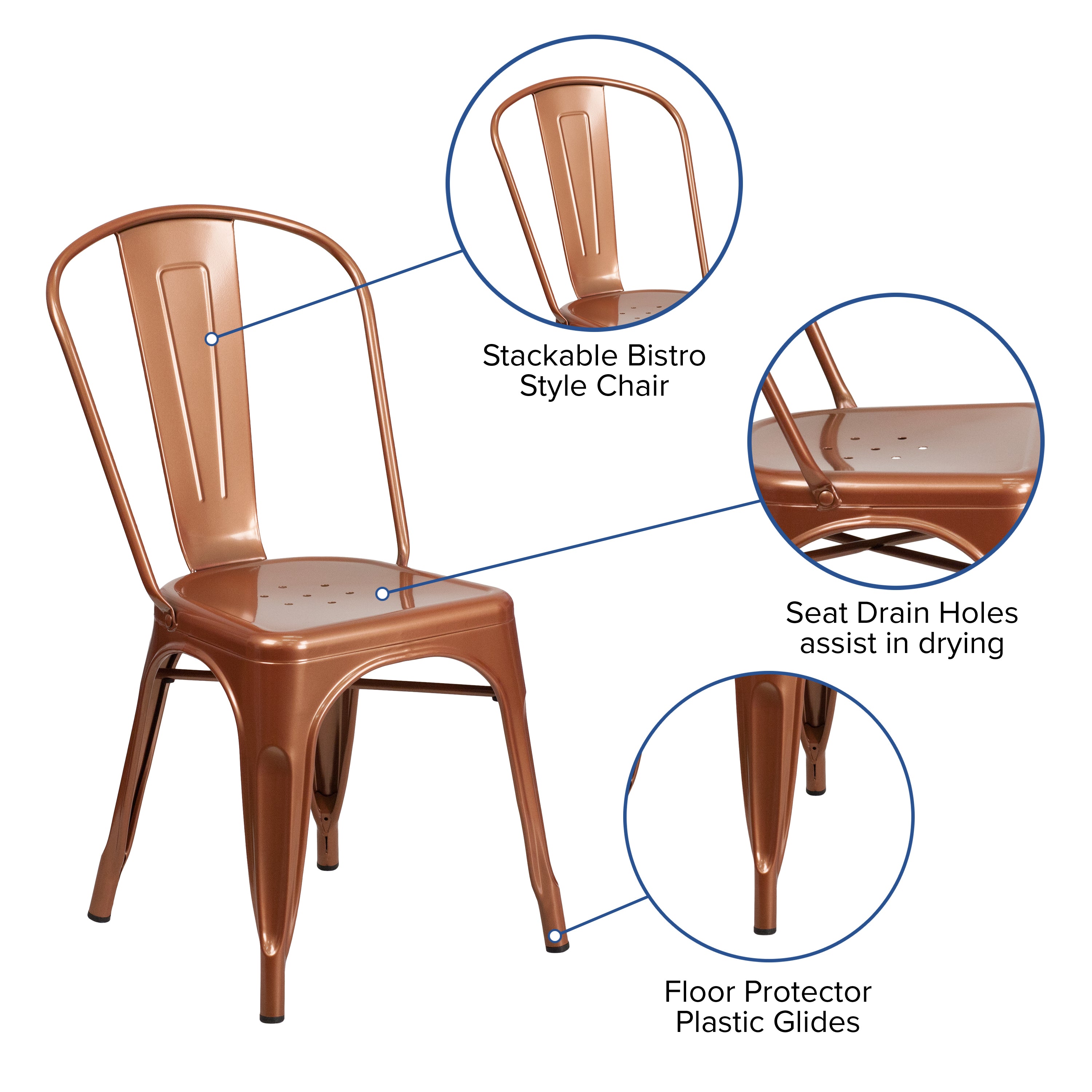 Tenley Commercial Grade Copper Metal Indoor-Outdoor Stackable Chair